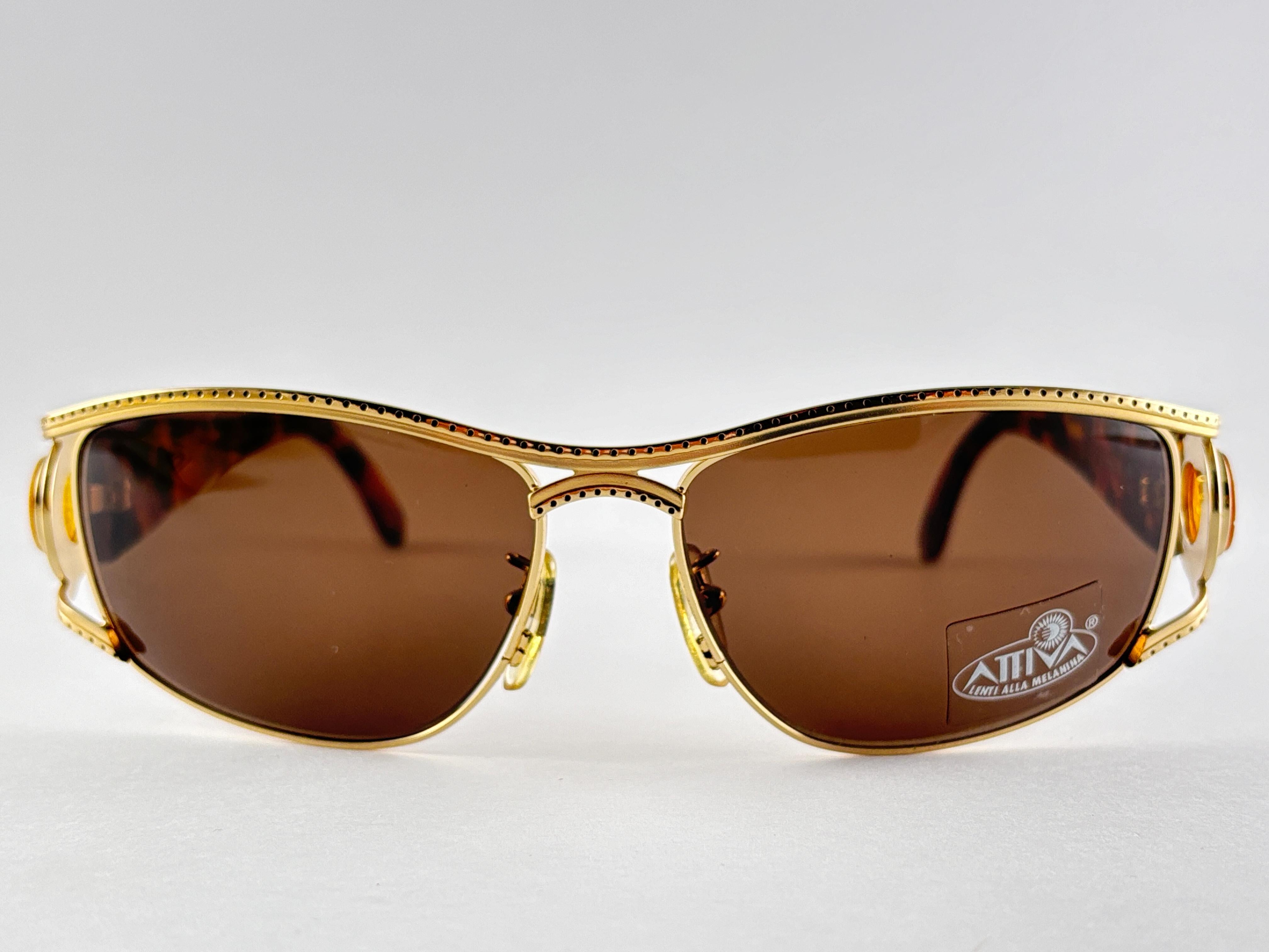 New Vintage Fendi SL7025 Mask Tortoise & Gold Large 1990 Sunglasses Italy For Sale 4