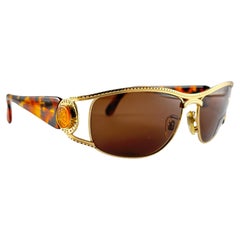 New Vintage Fendi SL7025 Mask Tortoise & Gold Large 1990 Sunglasses Italy