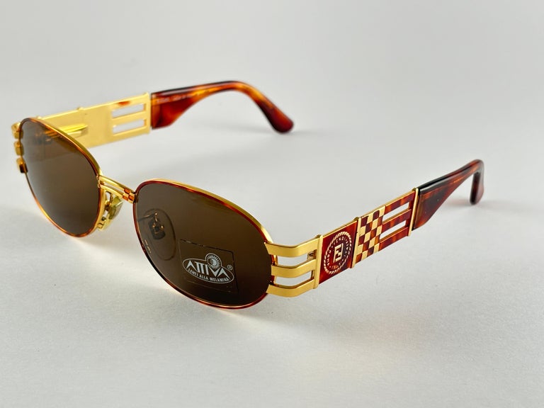 New Vintage Fendi SL7028 Tortoise and Gold Oval 1990  display picture 3