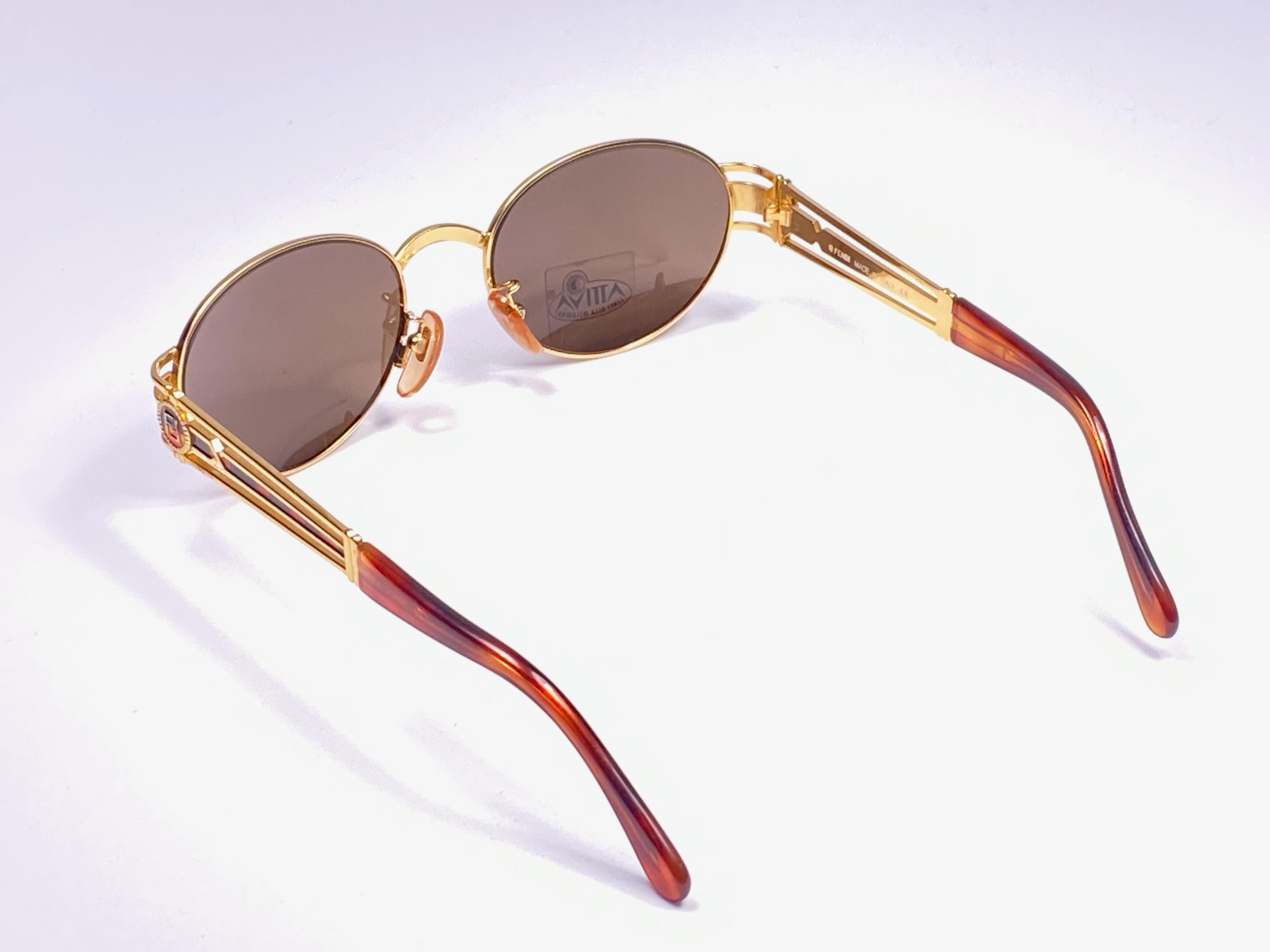 New Vintage Fendi SL7030 Tortoise & Gold  1990 Sunglasses Made in Italy 2