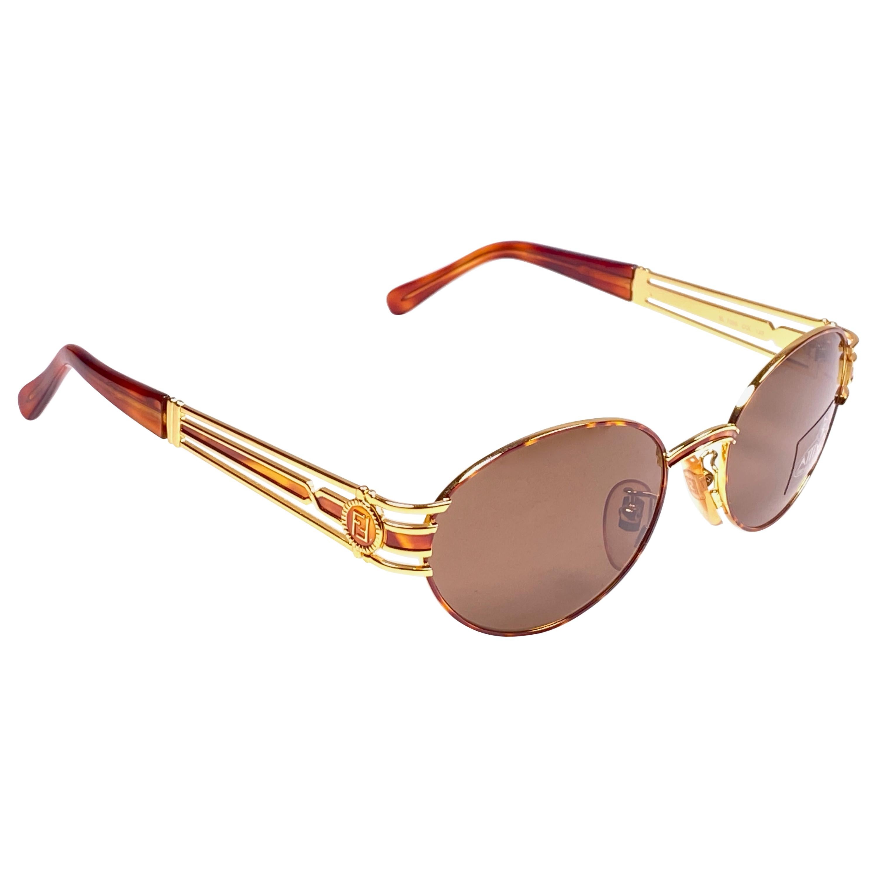 New Vintage Fendi SL7030 Tortoise & Gold  1990 Sunglasses Made in Italy