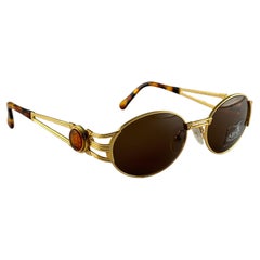 New Vintage Fendi SL7035 Gold Oval 1990 Sunglasses Made in Italy