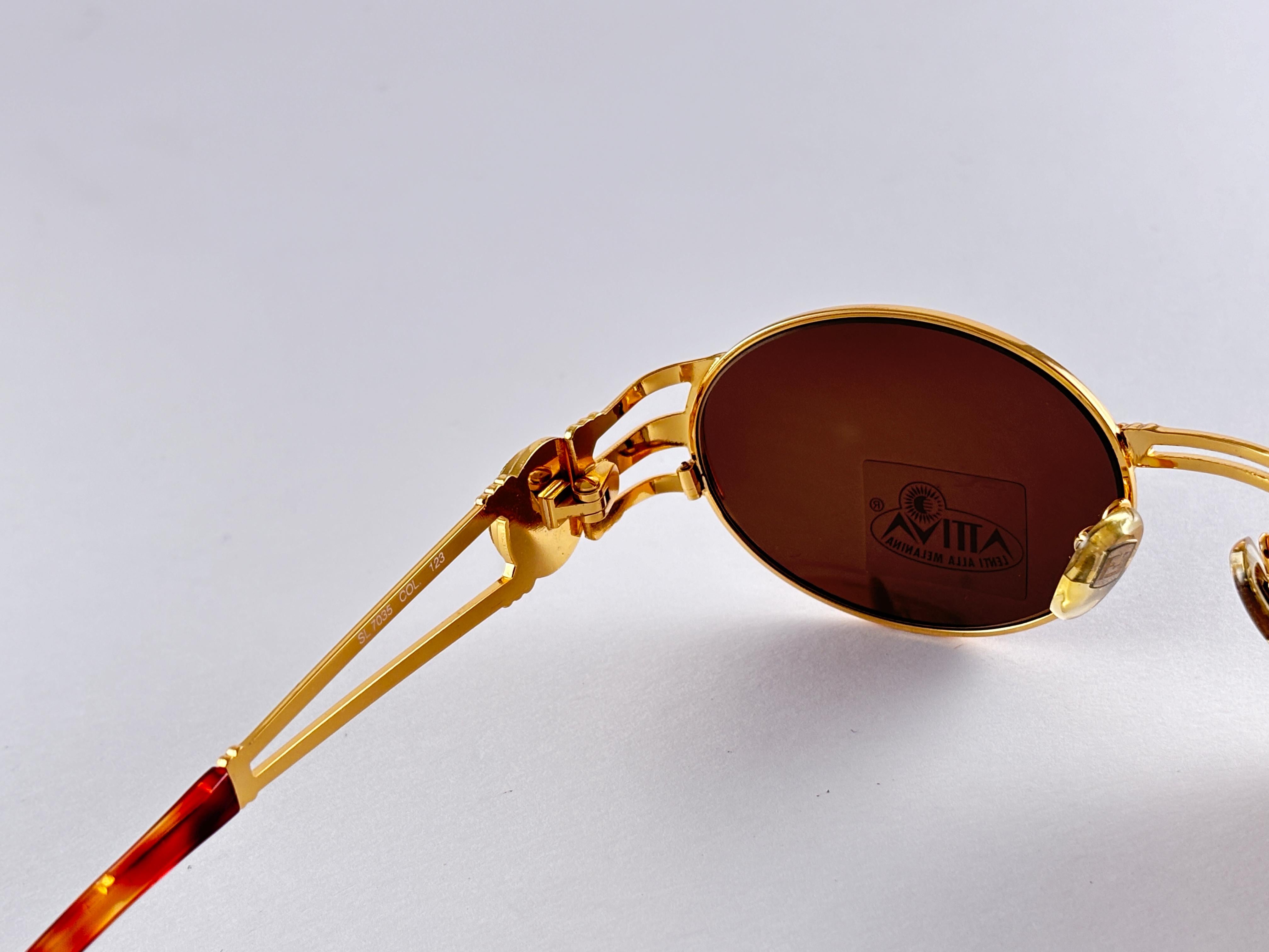 Brown New Vintage Fendi SL7035 Tortoise & Gold Oval 1990 Sunglasses Made in Italy For Sale
