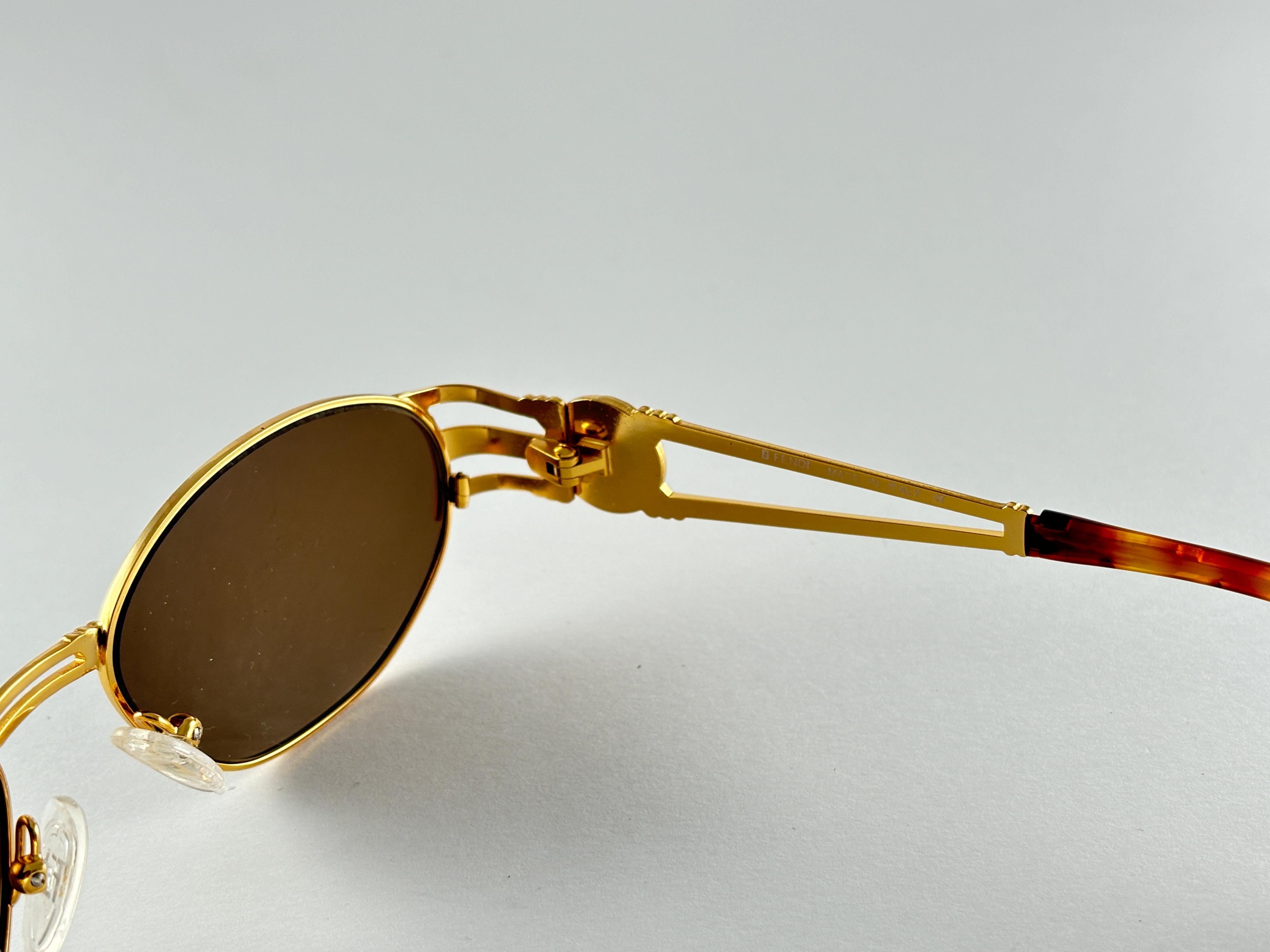 New Vintage Fendi SL7036 Tortoise & Gold Oval 1990 Lunettes de soleil Made in Italy Neuf à Baleares, Baleares
