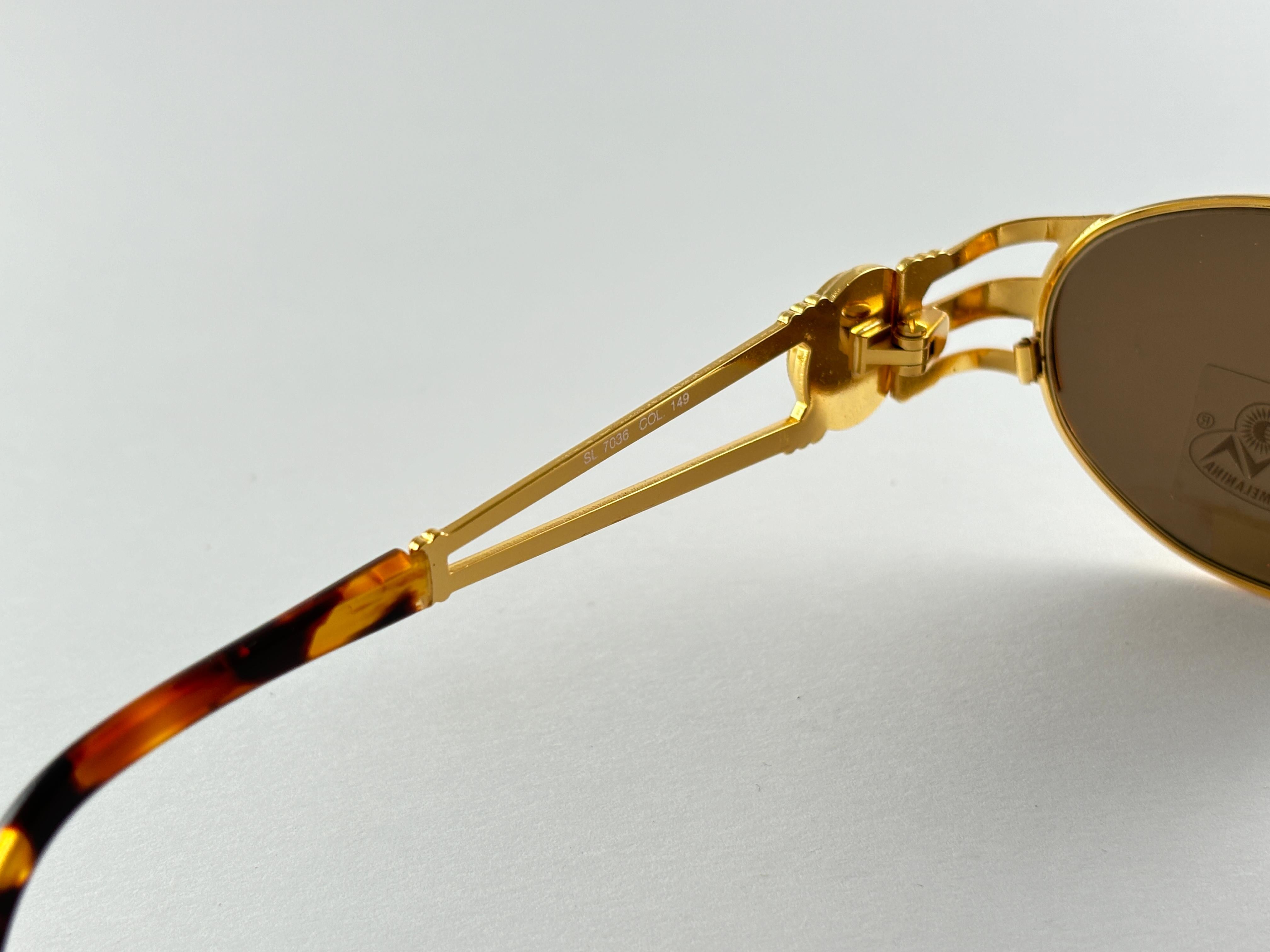  New Vintage Fendi SL7036 Tortoise & Gold Oval 1990 Lunettes de soleil Made in Italy Unisexe 