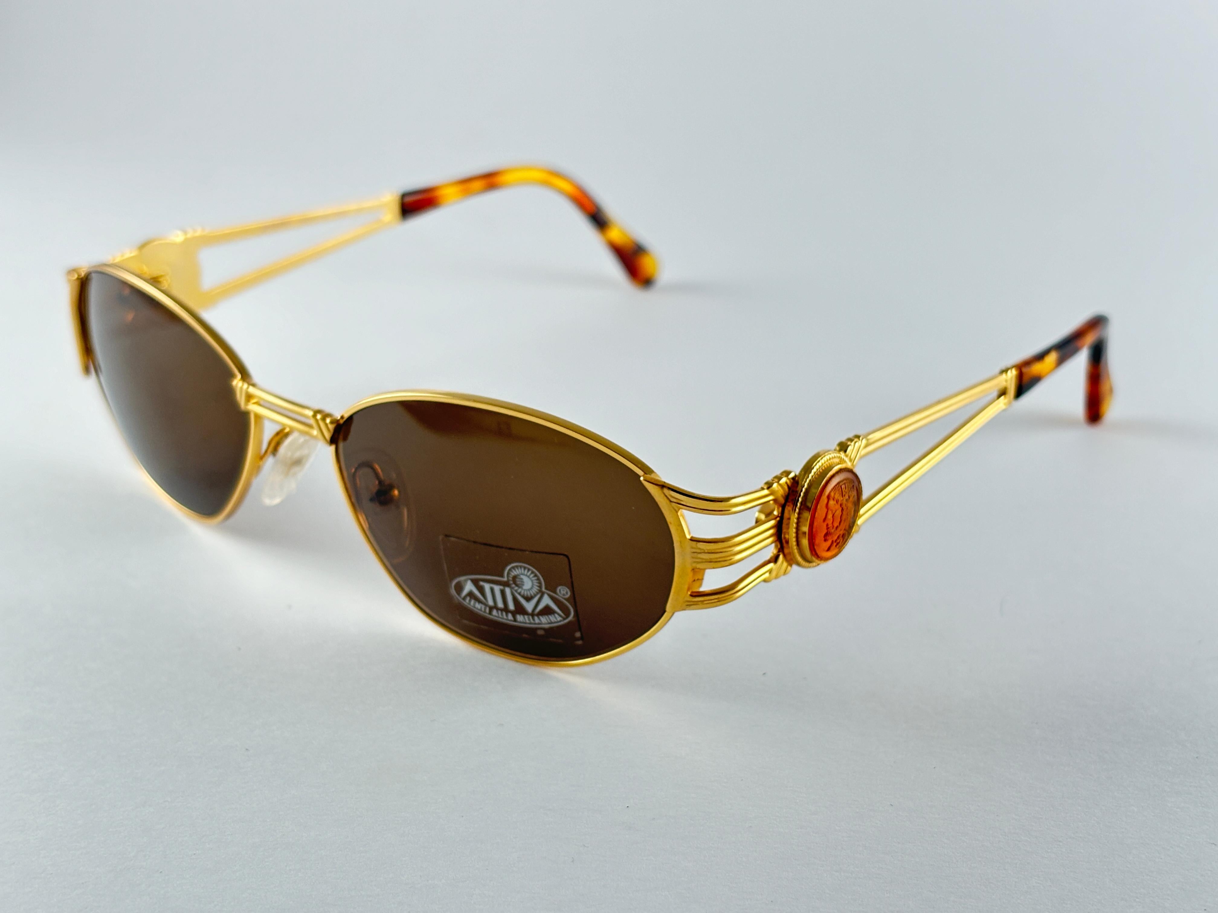 New Vintage Fendi SL7036 Tortoise & Gold Oval 1990 Lunettes de soleil Made in Italy 1