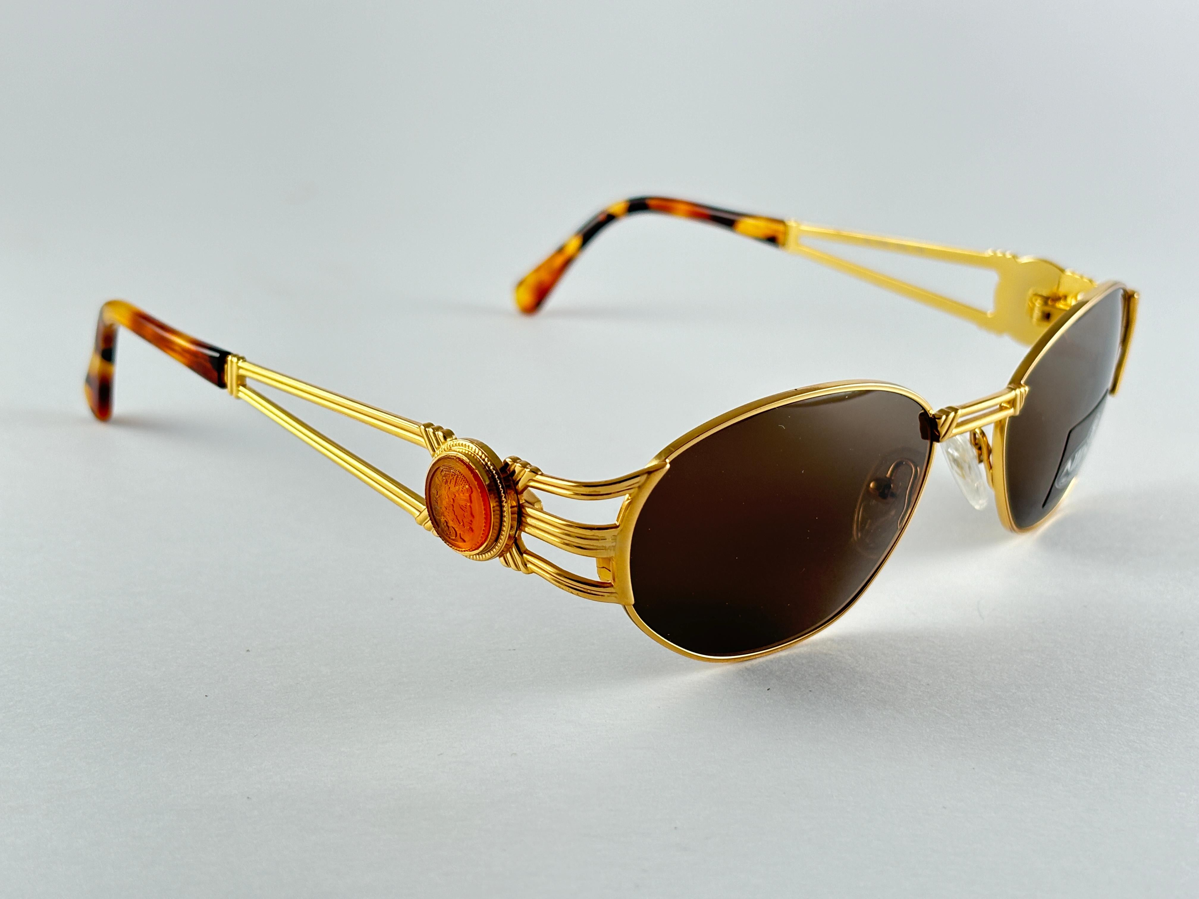 New Vintage Fendi SL7036 Tortoise & Gold Oval 1990 Lunettes de soleil Made in Italy 2