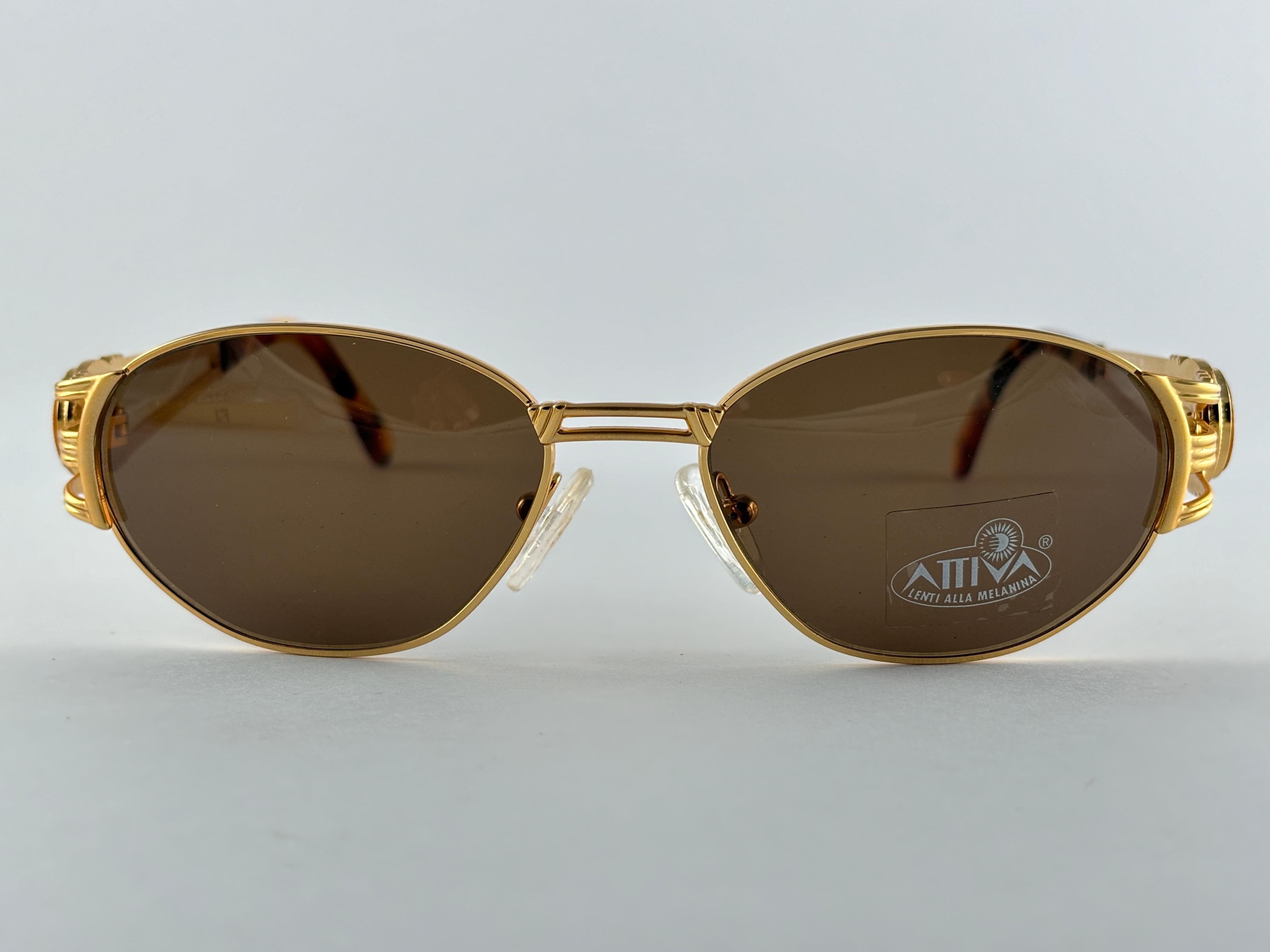 New Vintage Fendi SL7036 Tortoise & Gold Oval 1990 Lunettes de soleil Made in Italy 3