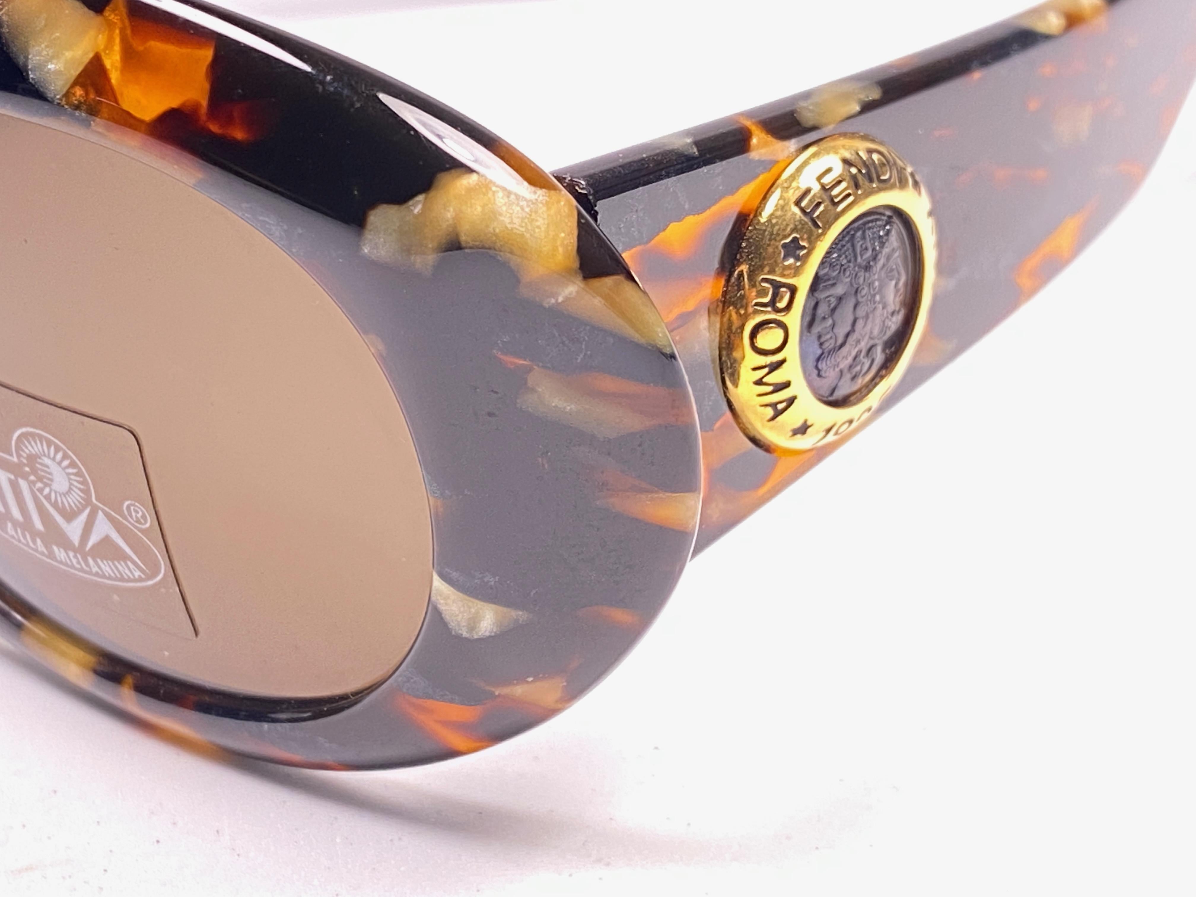 Brown New Vintage Fendi SL7503 Oval Sleek Tortoise 1990 Sunglasses