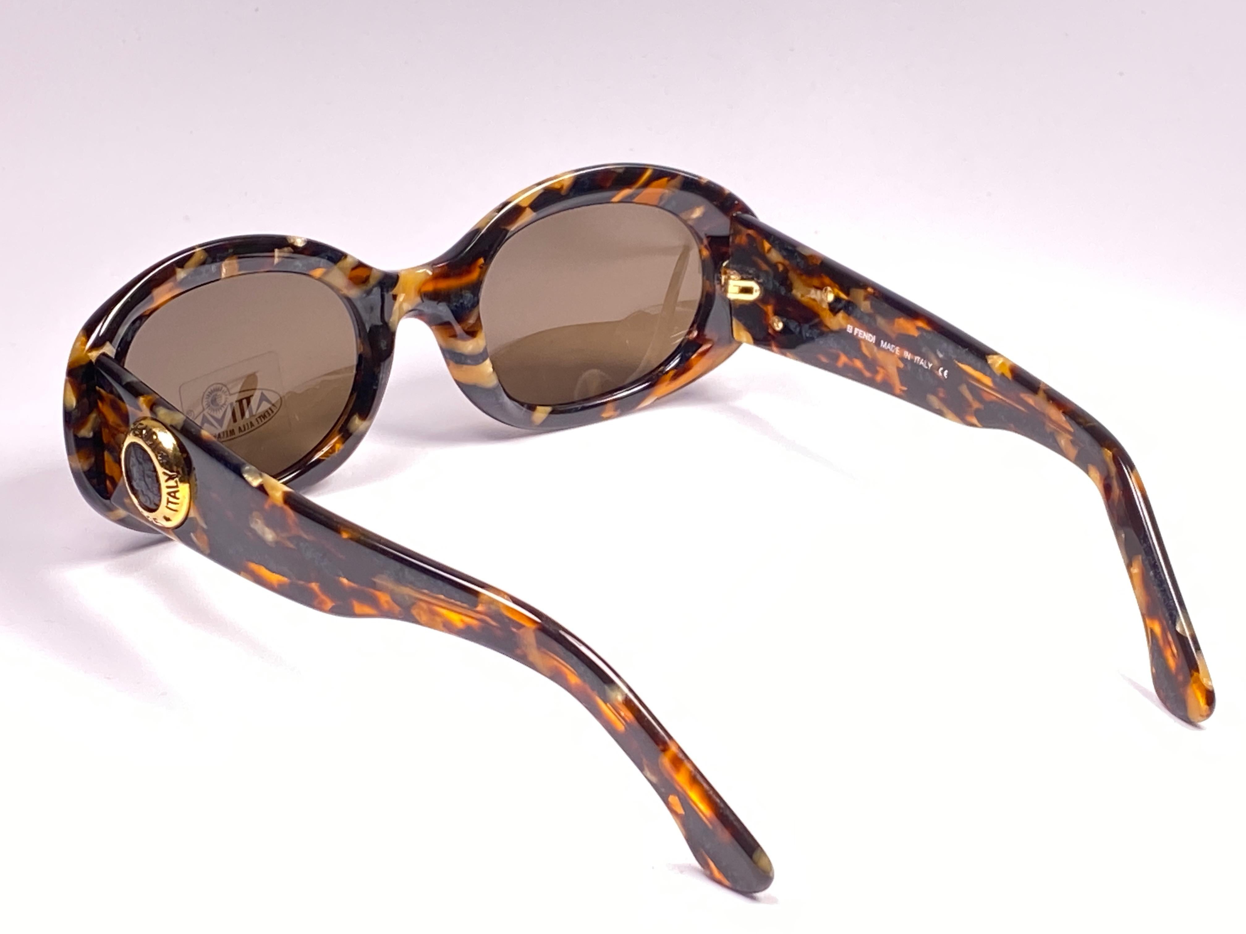 Women's or Men's New Vintage Fendi SL7503 Oval Sleek Tortoise 1990 Sunglasses