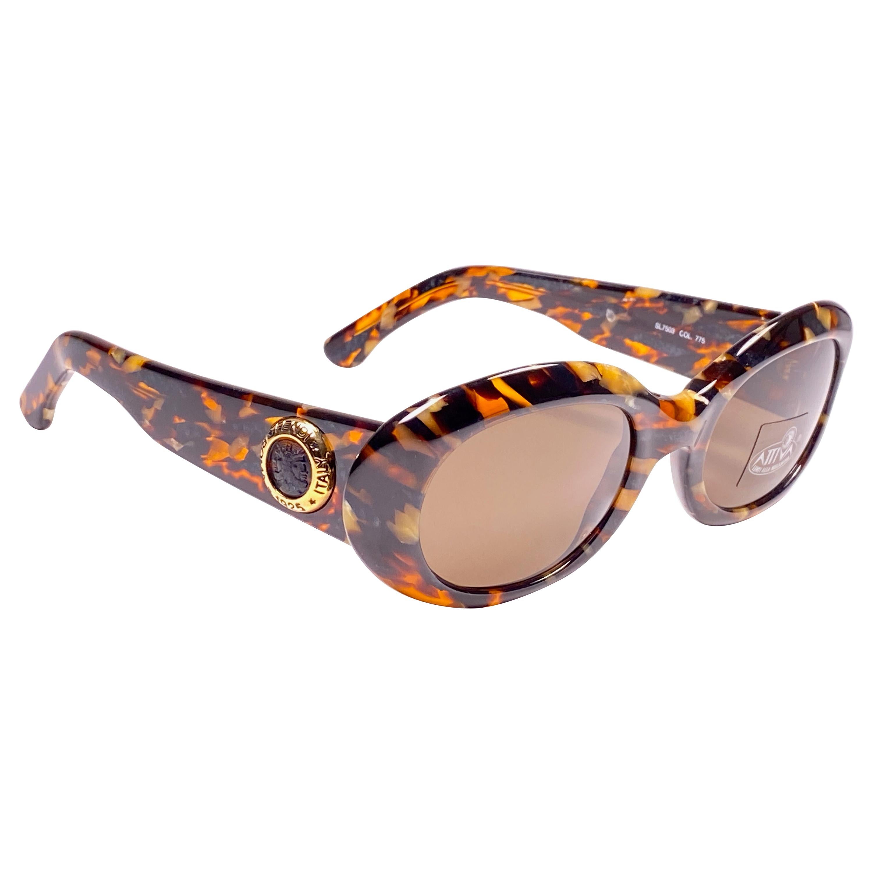 New Vintage Fendi SL7503 Oval Sleek Tortoise 1990 Sunglasses