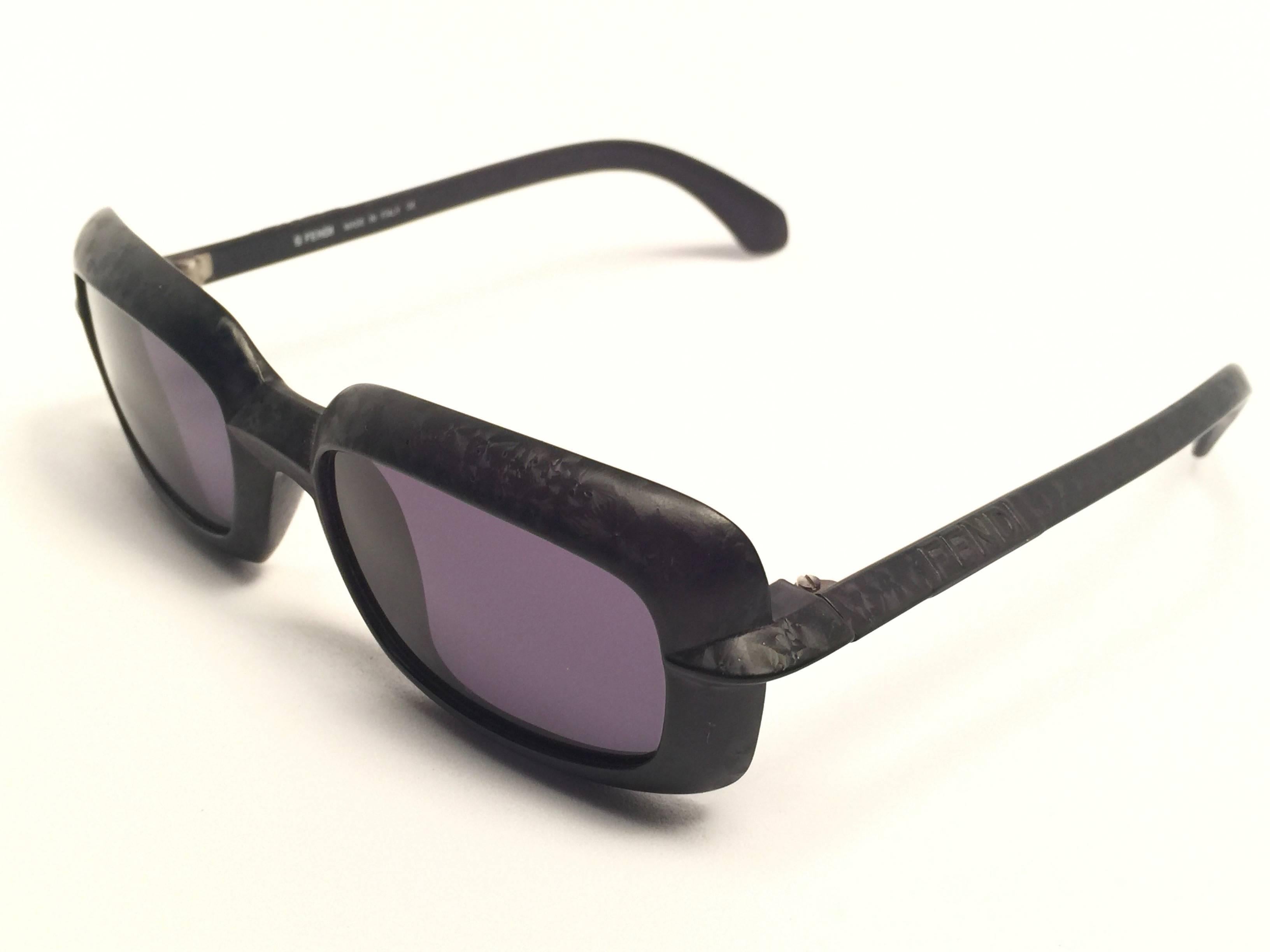 New Vintage Fendi SL7551 Square Black Matte 1990 Sunglasses In New Condition In Baleares, Baleares