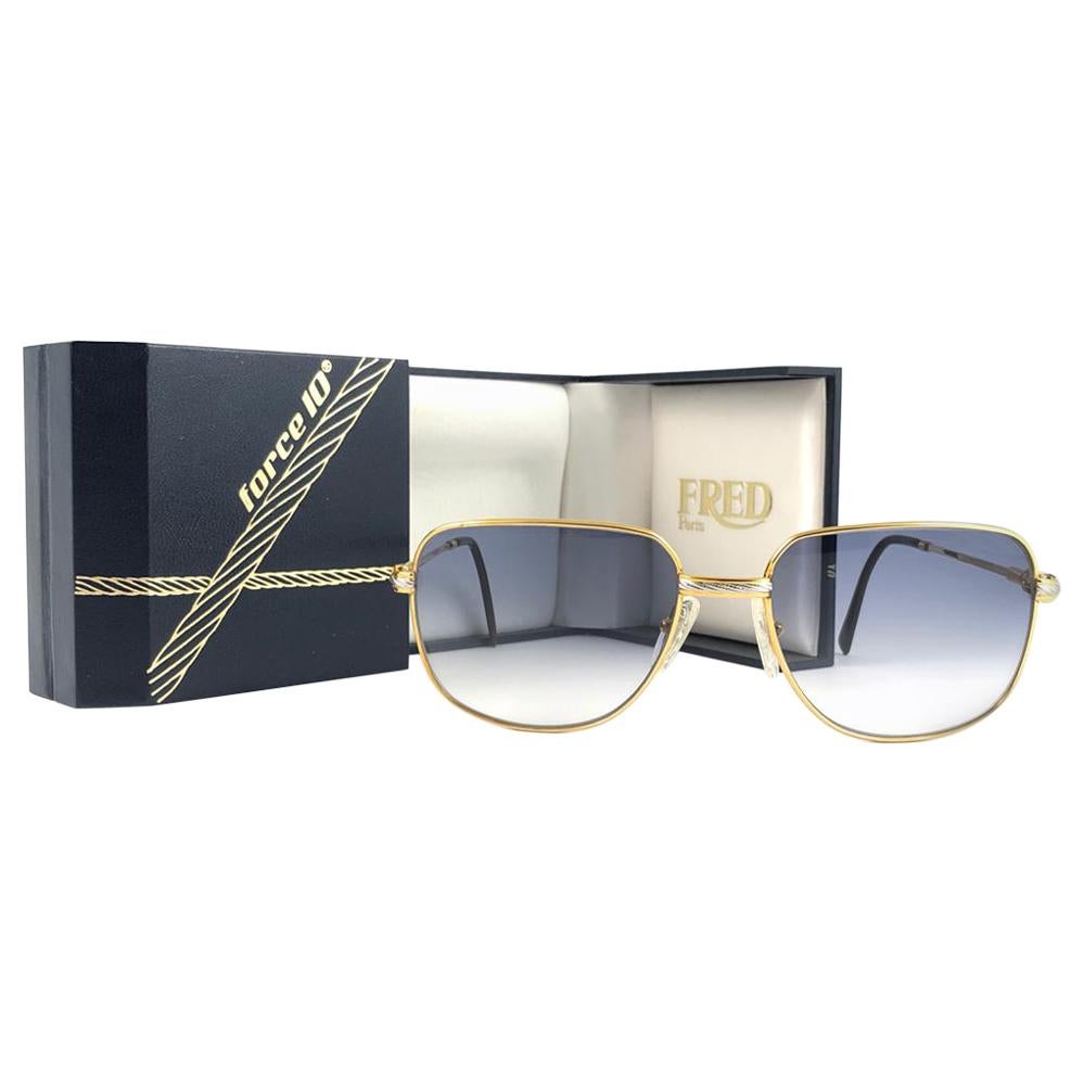 New Vintage Fred Zephir Sunglasses Platinum White Gold 1980's Sunglasses  For Sale