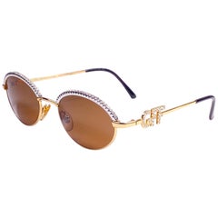 New Vintage Gianfranco Ferre 305 Oval Rhinestones 1990 Italy Sunglasses