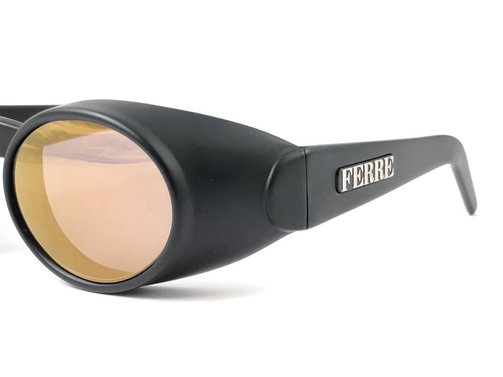 New Vintage Gianfranco Ferré 328 Black Matte Gold Lenses 1990 Italy Sunglasses 2
