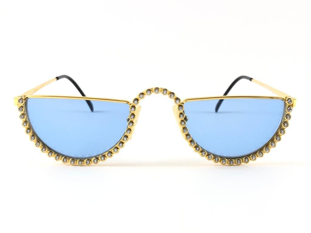 New Vintage Gianfranco Ferré GF77 Rhinestones Round 1990 Italy Sunglasses For Sale 5