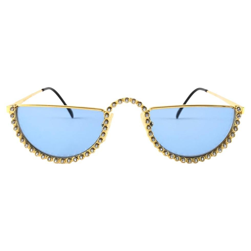 New Vintage Gianfranco Ferré GF77 Rhinestones Round 1990 Italy Sunglasses
