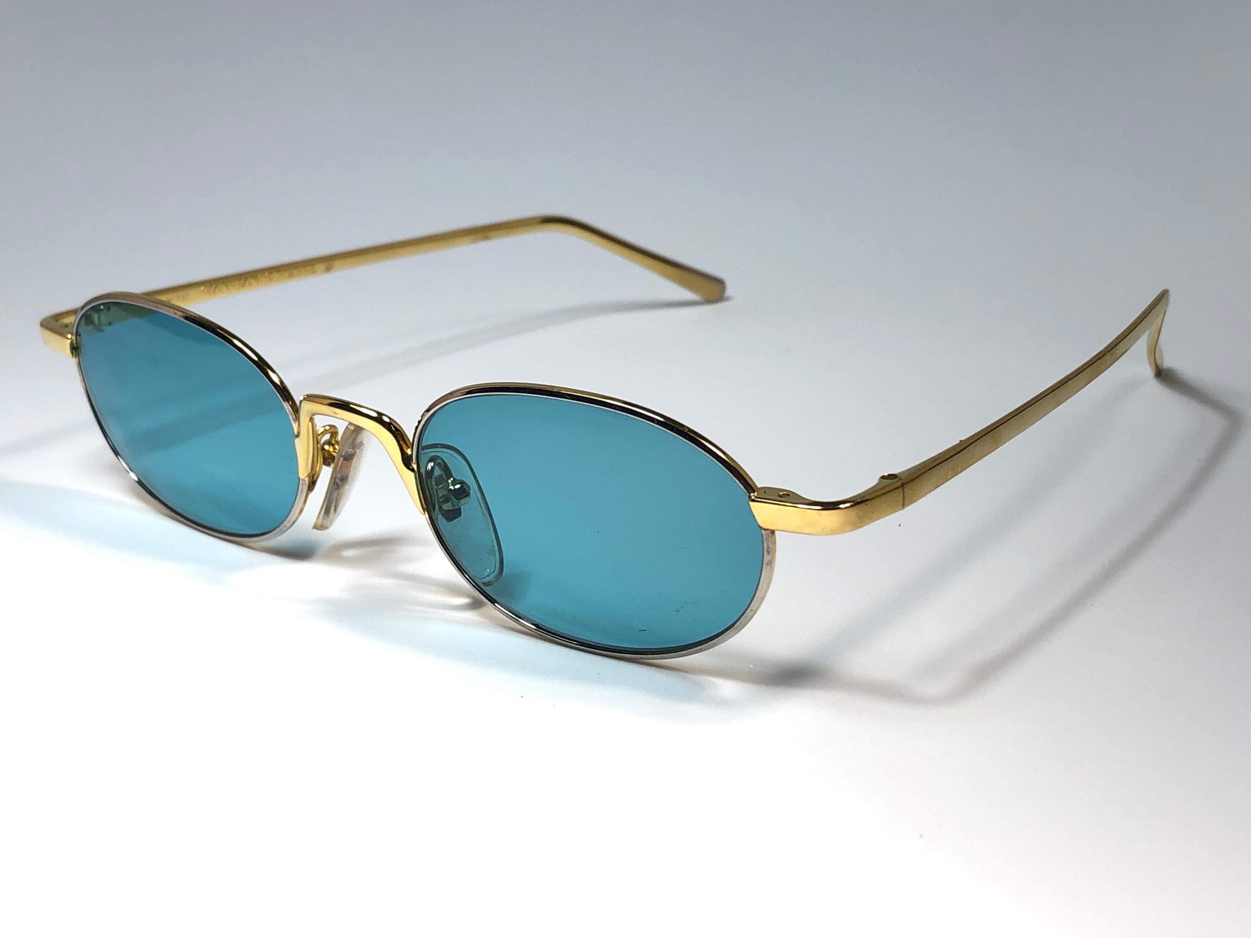 Blue New Vintage Gianfranco Ferre Oval Gold 1990's Made in Italy Sunglasses