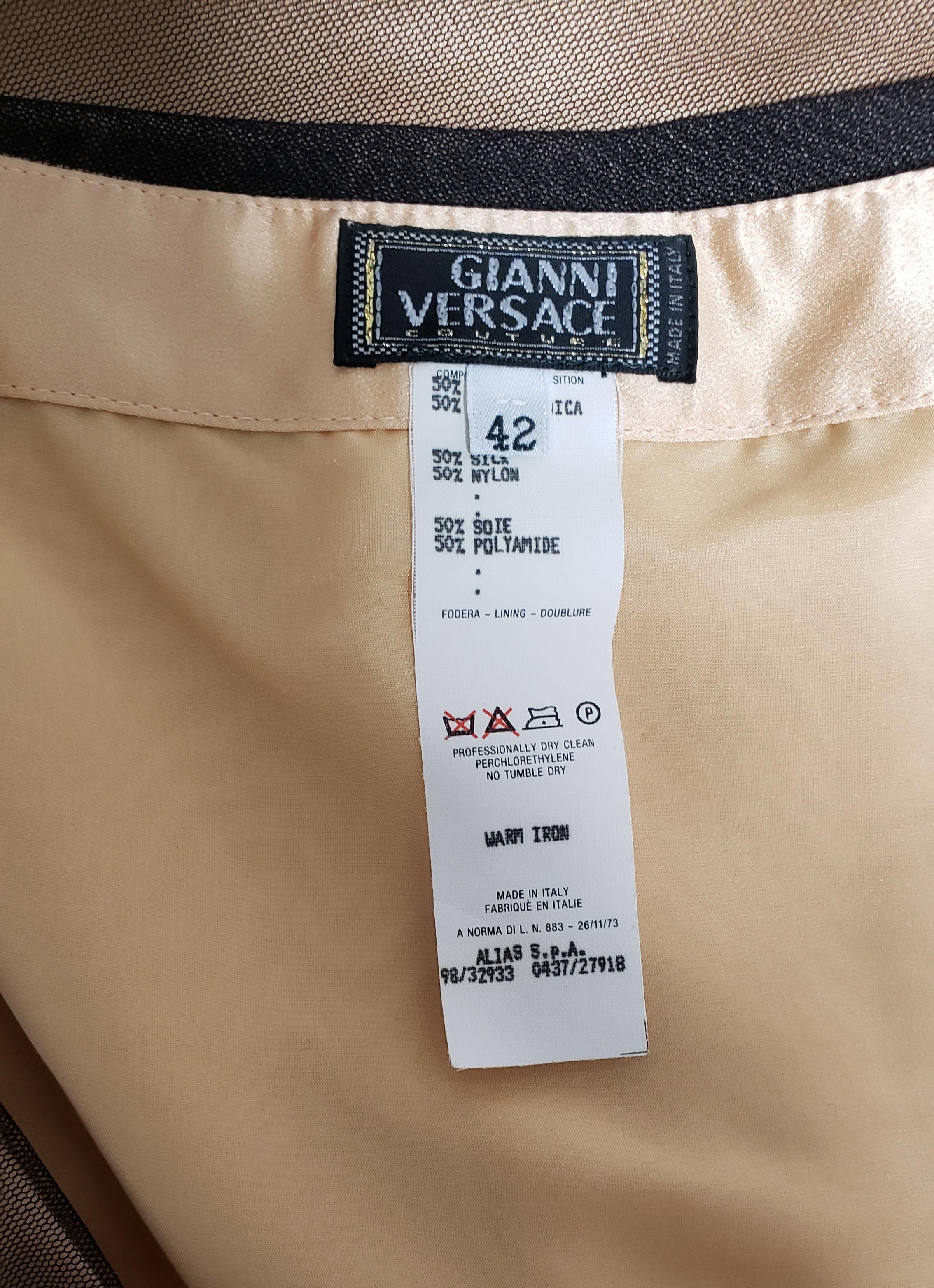 NEW VINTAGE GIANNI VERSACE BEIGE and BLACK TULLE MIDI SKIRT 42 - 6 For Sale 5
