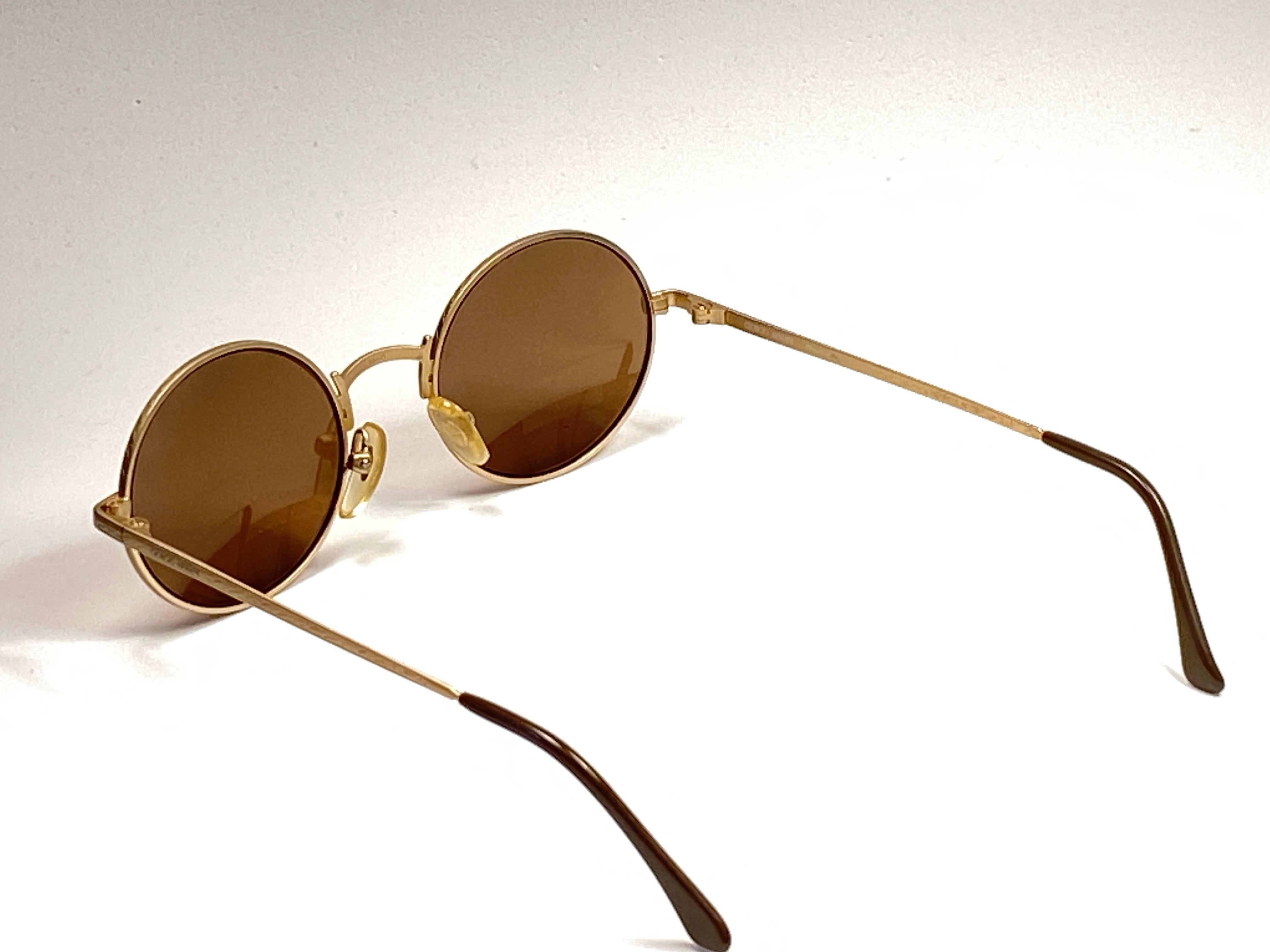 Women's or Men's New Vintage Giorgio Armani 128 759 Oval Gold Matte 1990 Sunglasses