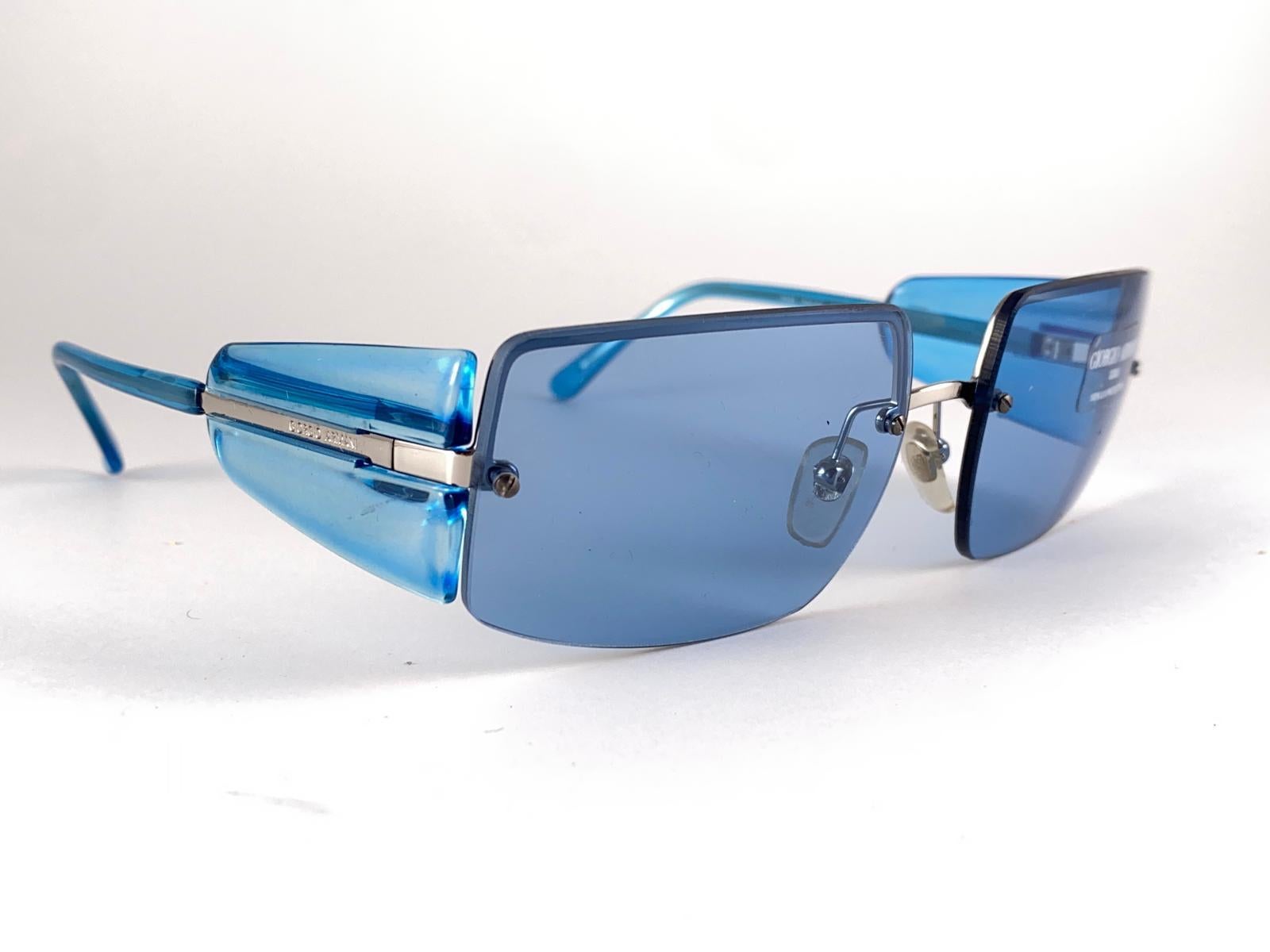 Neu Vintage Giorgio Armani 1525 Blaue halb Randlose Vintage-Sonnenbrille 2000er Jahre für Damen oder Herren im Angebot