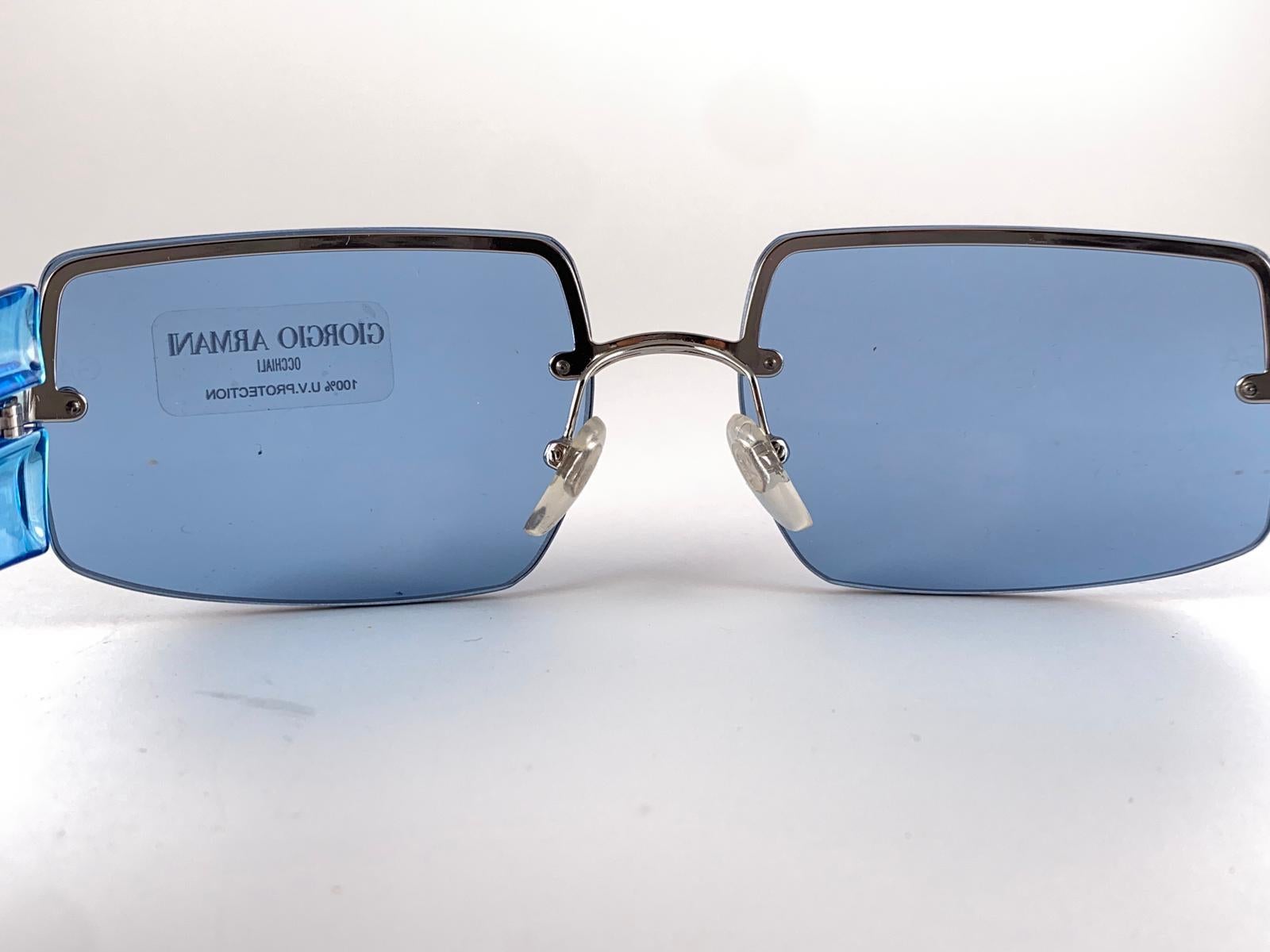 Neu Vintage Giorgio Armani 1525 Blaue halb Randlose Vintage-Sonnenbrille 2000er Jahre im Angebot 1