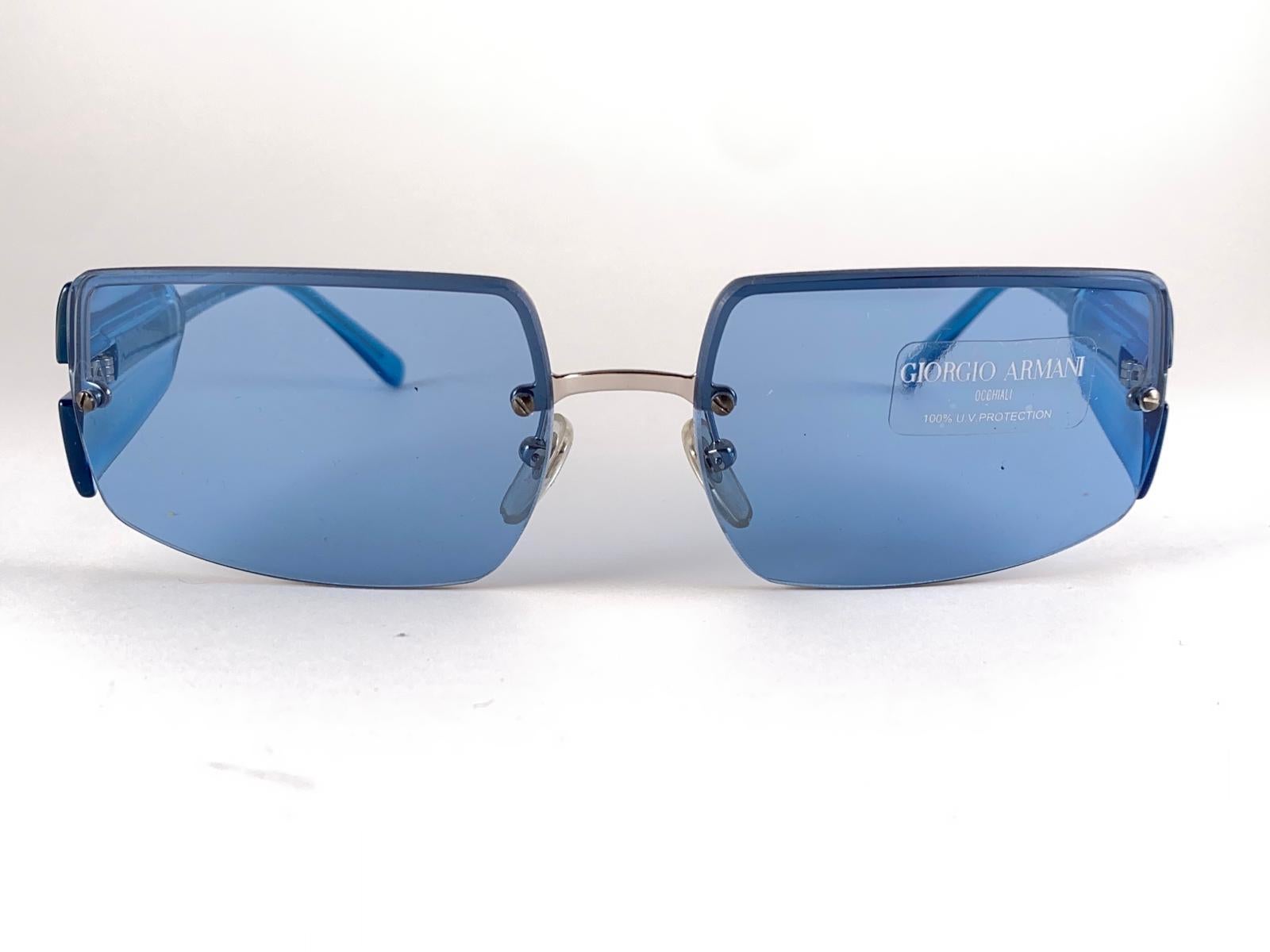 Neu Vintage Giorgio Armani 1525 Blaue halb Randlose Vintage-Sonnenbrille 2000er Jahre im Angebot 3