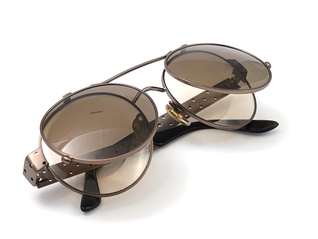 Brown New Vintage Giorgio Armani 657 Flip Top Copper 1990 Sunglasses Made in Italy