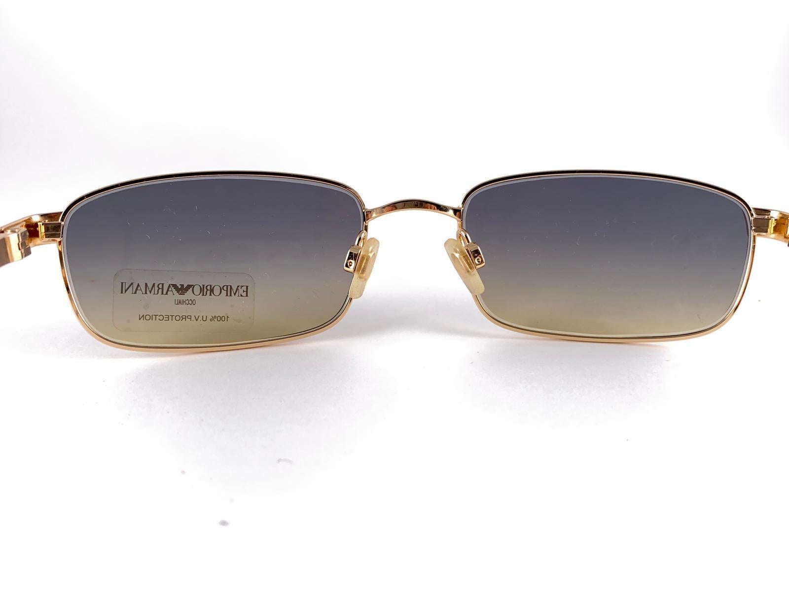 New Vintage Giorgio Armani Rectangular Gold 167S 1990 Sunglasses 2