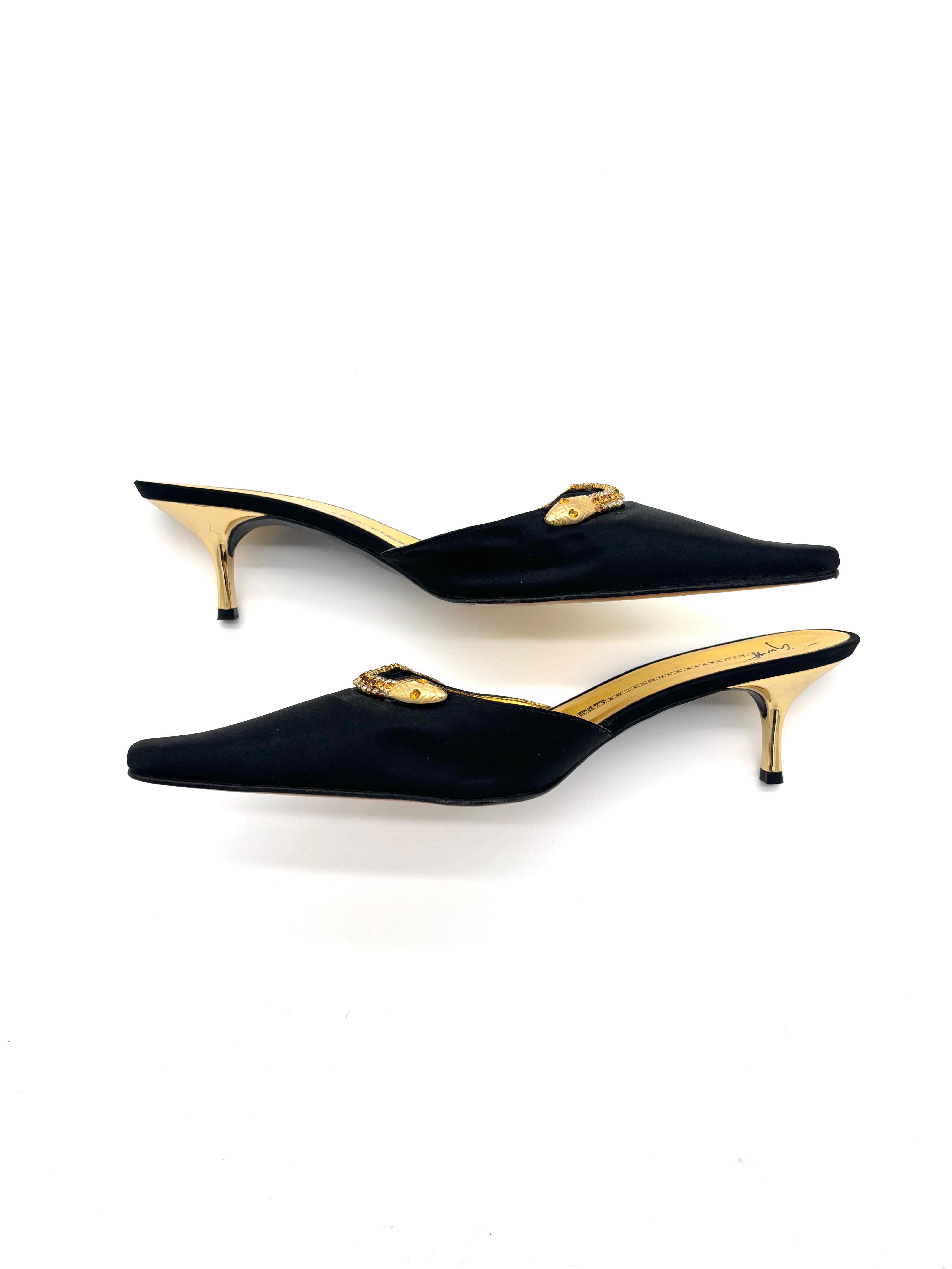 NEW Vintage Giuseppe Zanotti Snake Crystal Embellish Kitten Heel Mules 7.5 Bon état - En vente à Mechanicsville, VA