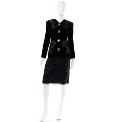 New Vintage Givenchy Couture Black Velvet Sequins & Lace Evening Suit w Tags