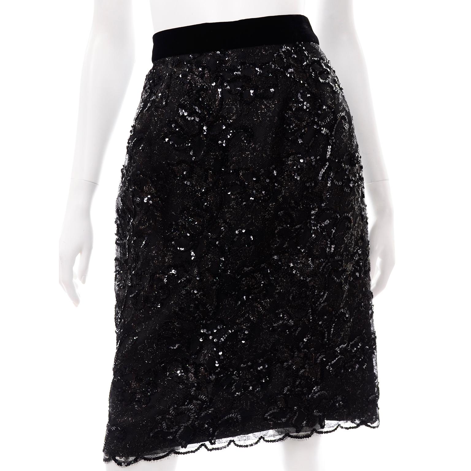 Women's New Vintage Givenchy Couture Black Velvet Sequins & Lace Evening Suit w Tags For Sale