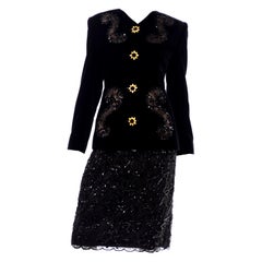 New Retro Givenchy Couture Black Velvet Sequins & Lace Evening Suit w Tags