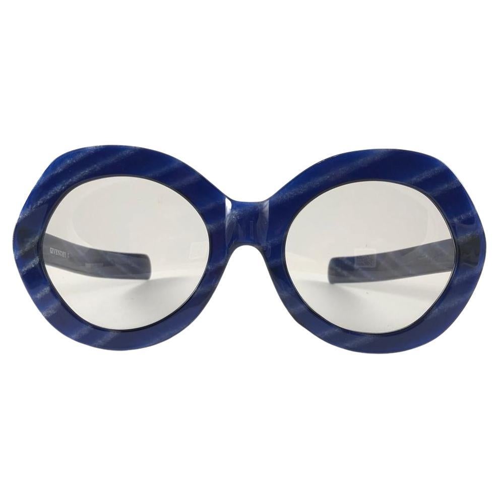 New Vintage Givenchy Oversized Marbled Blue 1970's Sunglasses France For Sale