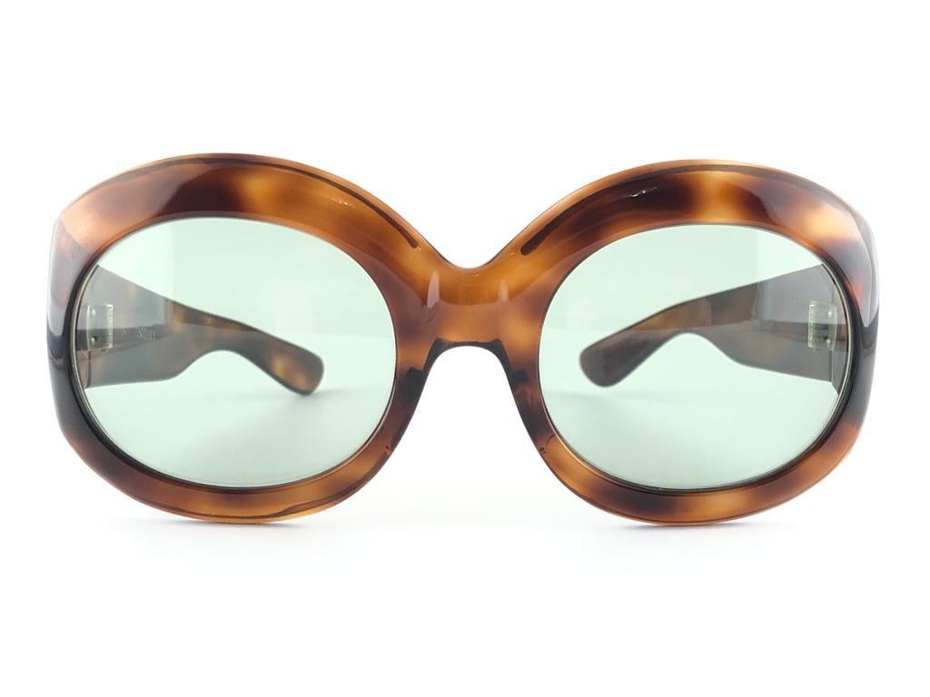 New Vintage Givenchy Tortoise Oversized Green Lenses 1970's  Sunglasses France 2