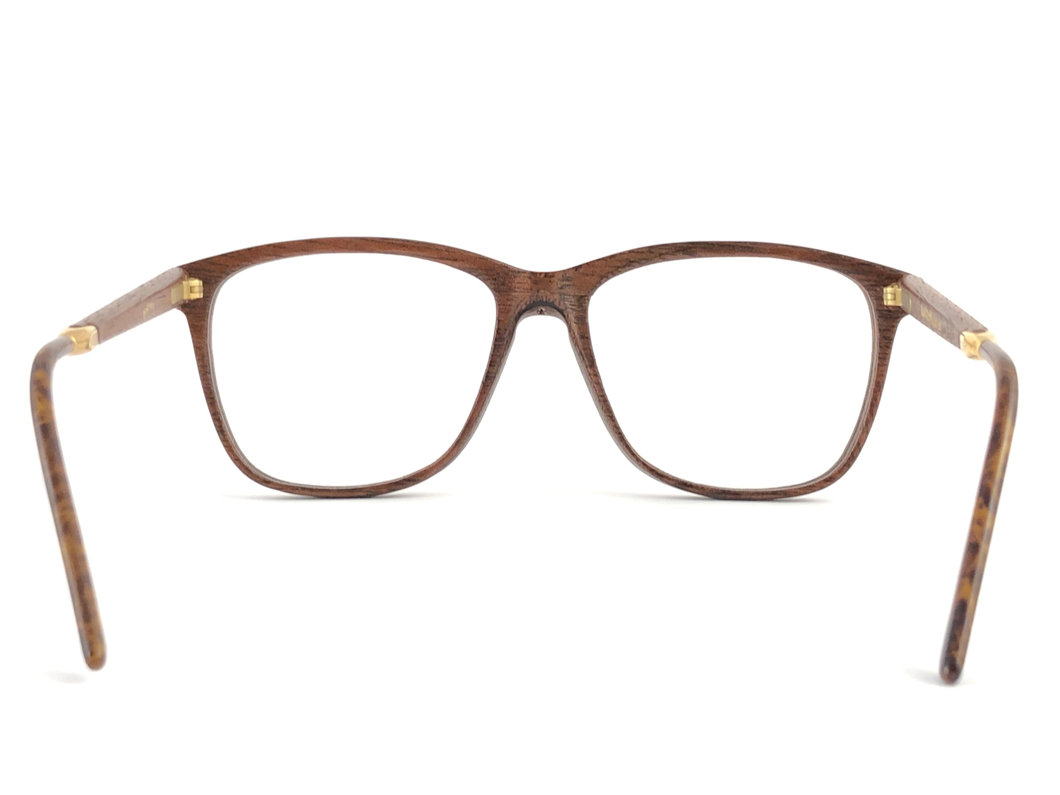 New Vintage Gold & Wood 605001 Genuine RX Glasses 1980's France In New Condition For Sale In Baleares, Baleares