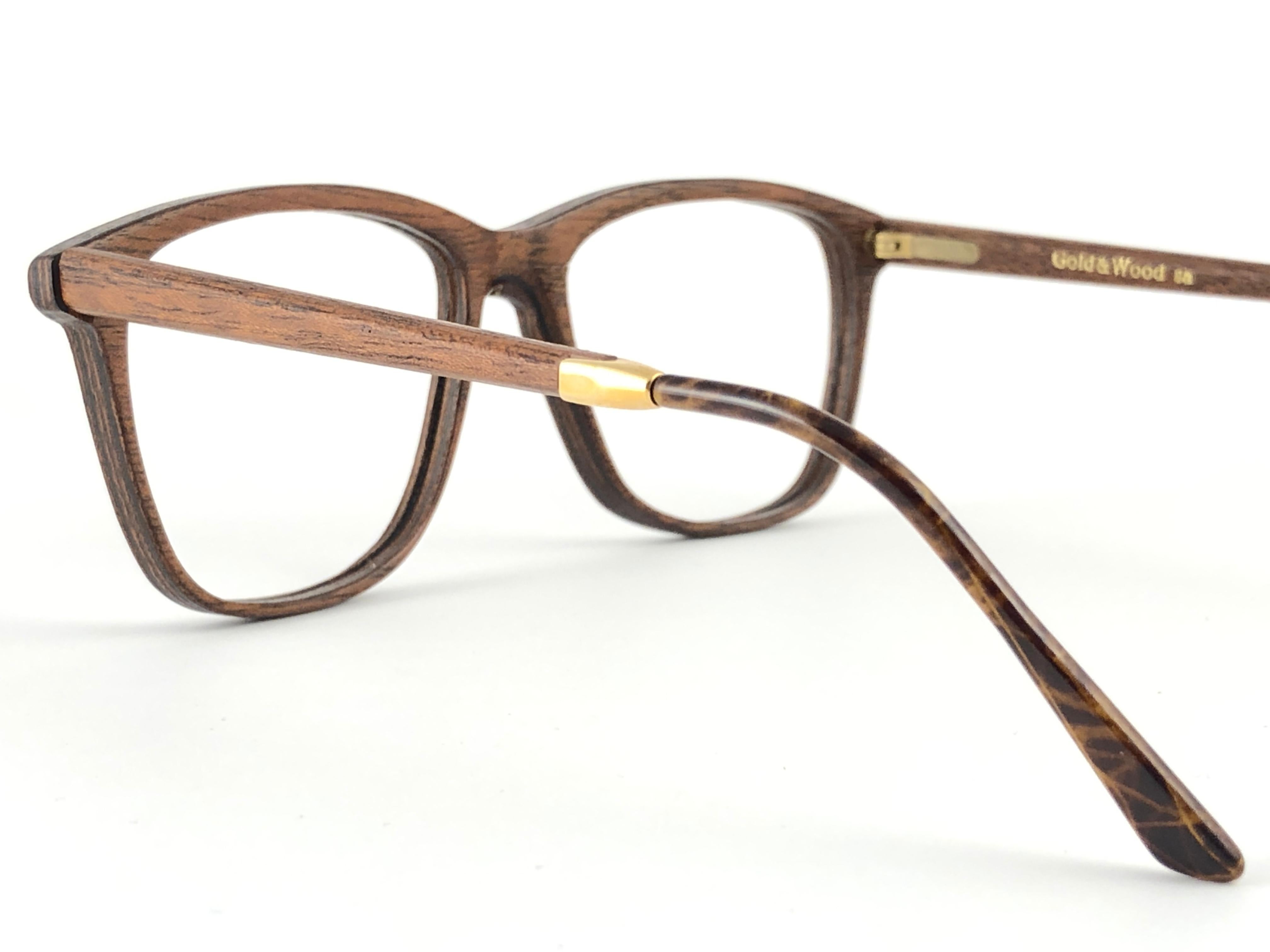 New Vintage Gold & Wood 605001 Genuine RX Glasses 1980's France For Sale 2