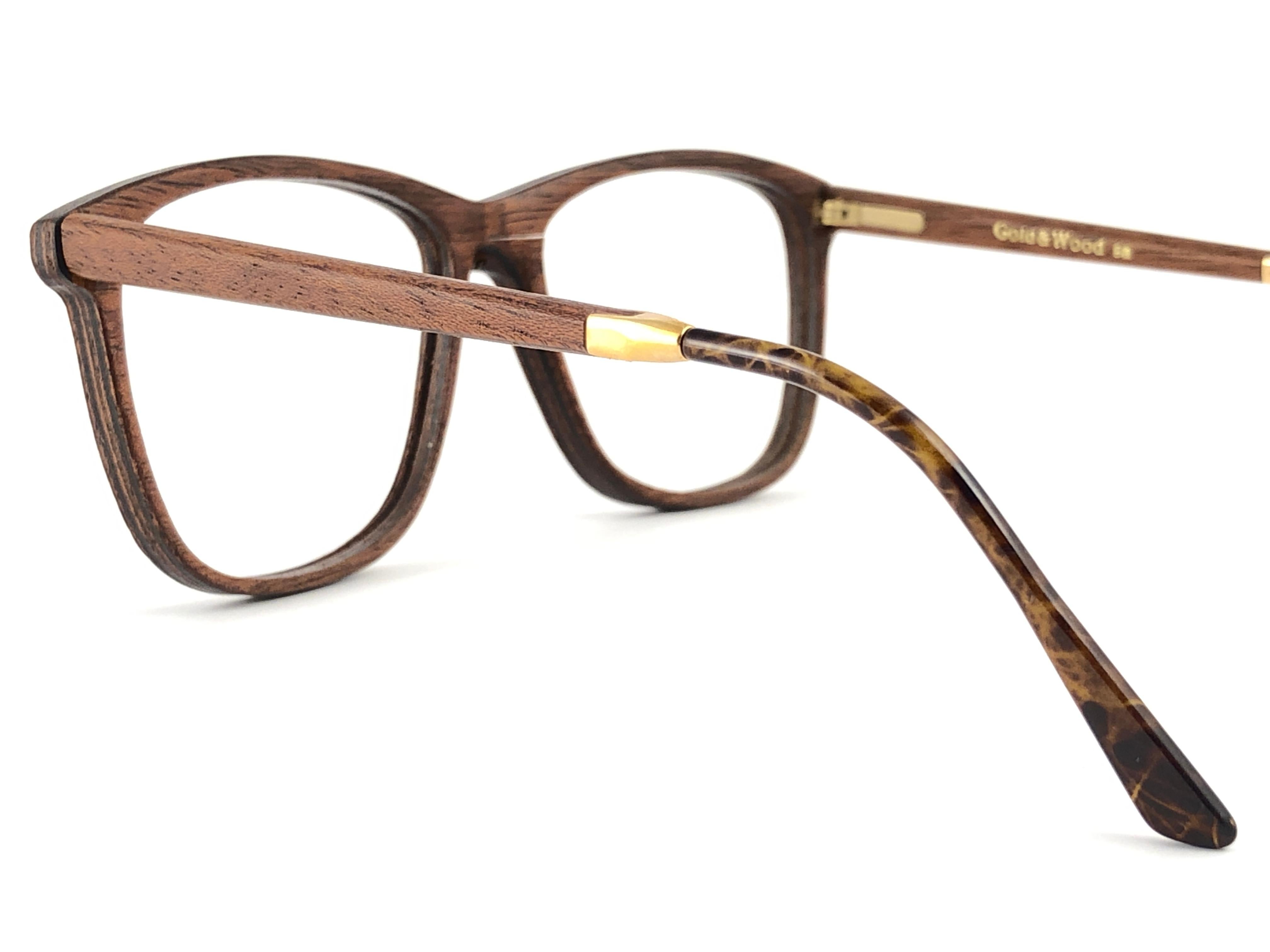 New Vintage Gold & Wood 605051 Genuine RX Glasses 1980's France For Sale 4