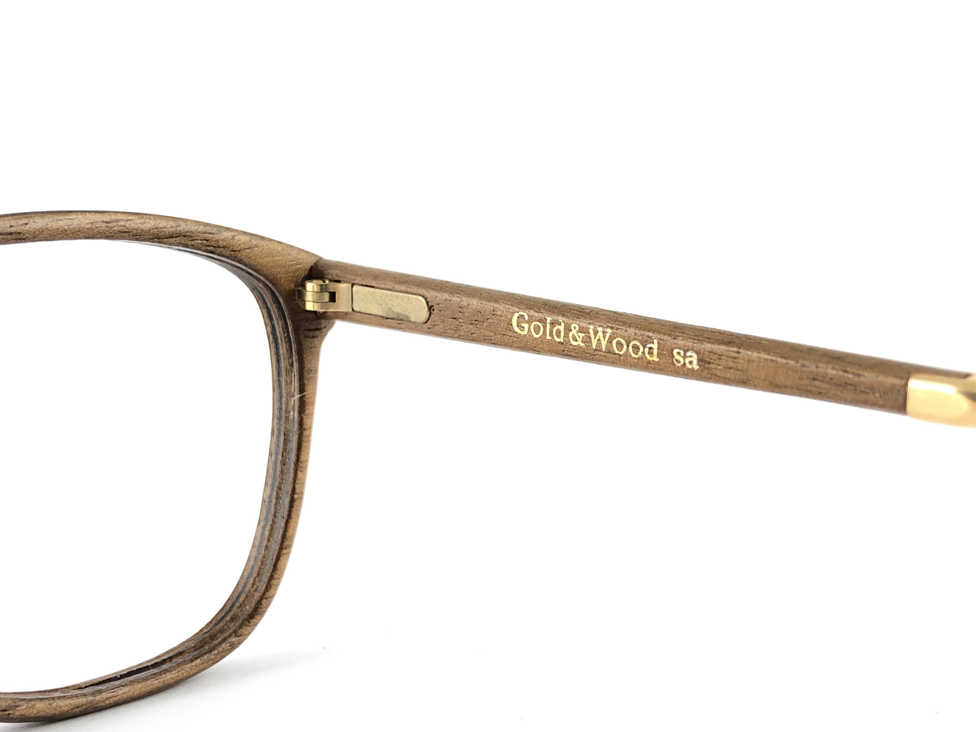 Nouveau Vintage Gold & Wood 605056 Genuine RX Glasses 1980's France Unisexe en vente