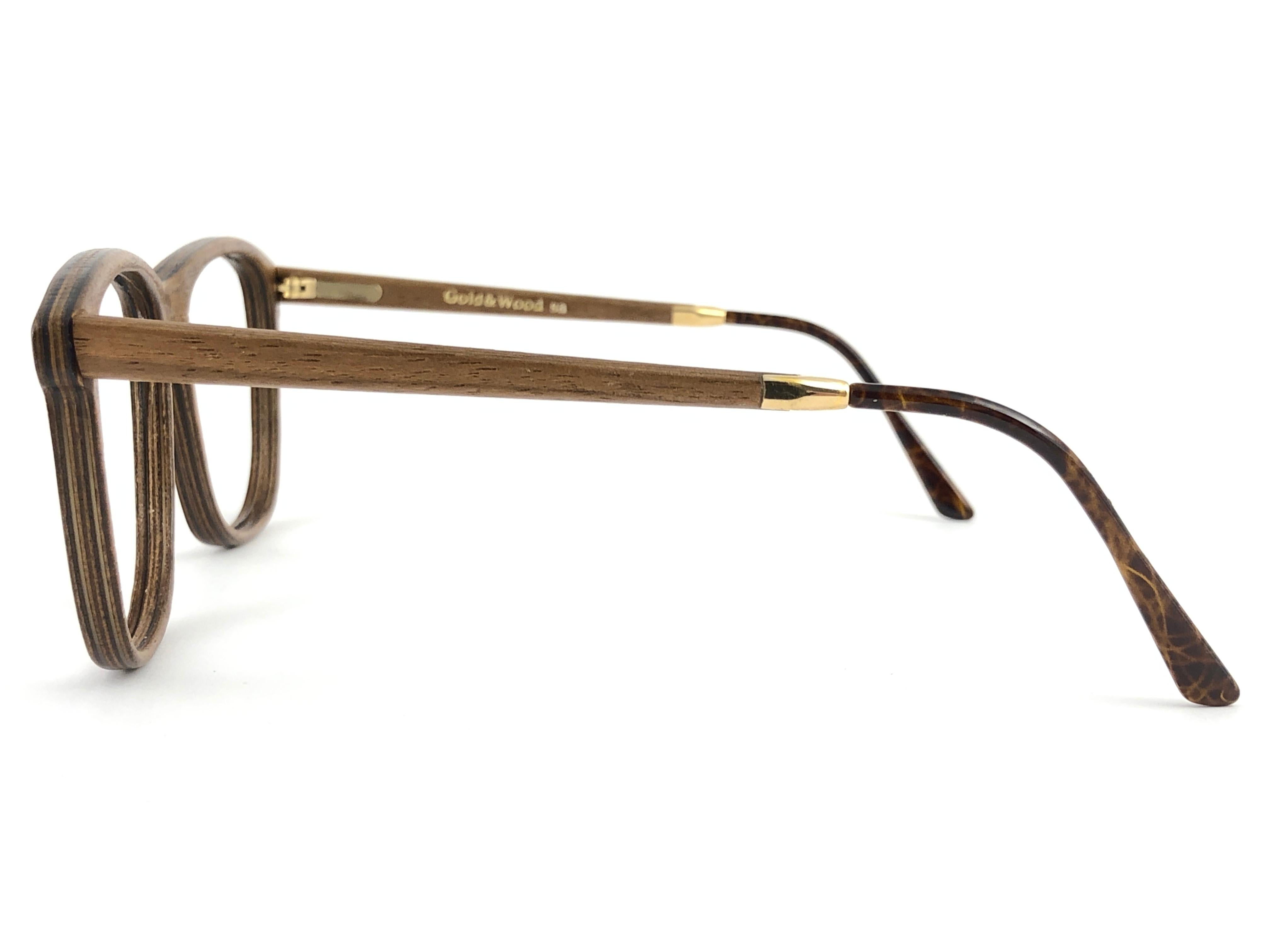 Nouveau Vintage Gold & Wood 605056 Genuine RX Glasses 1980's France en vente 4