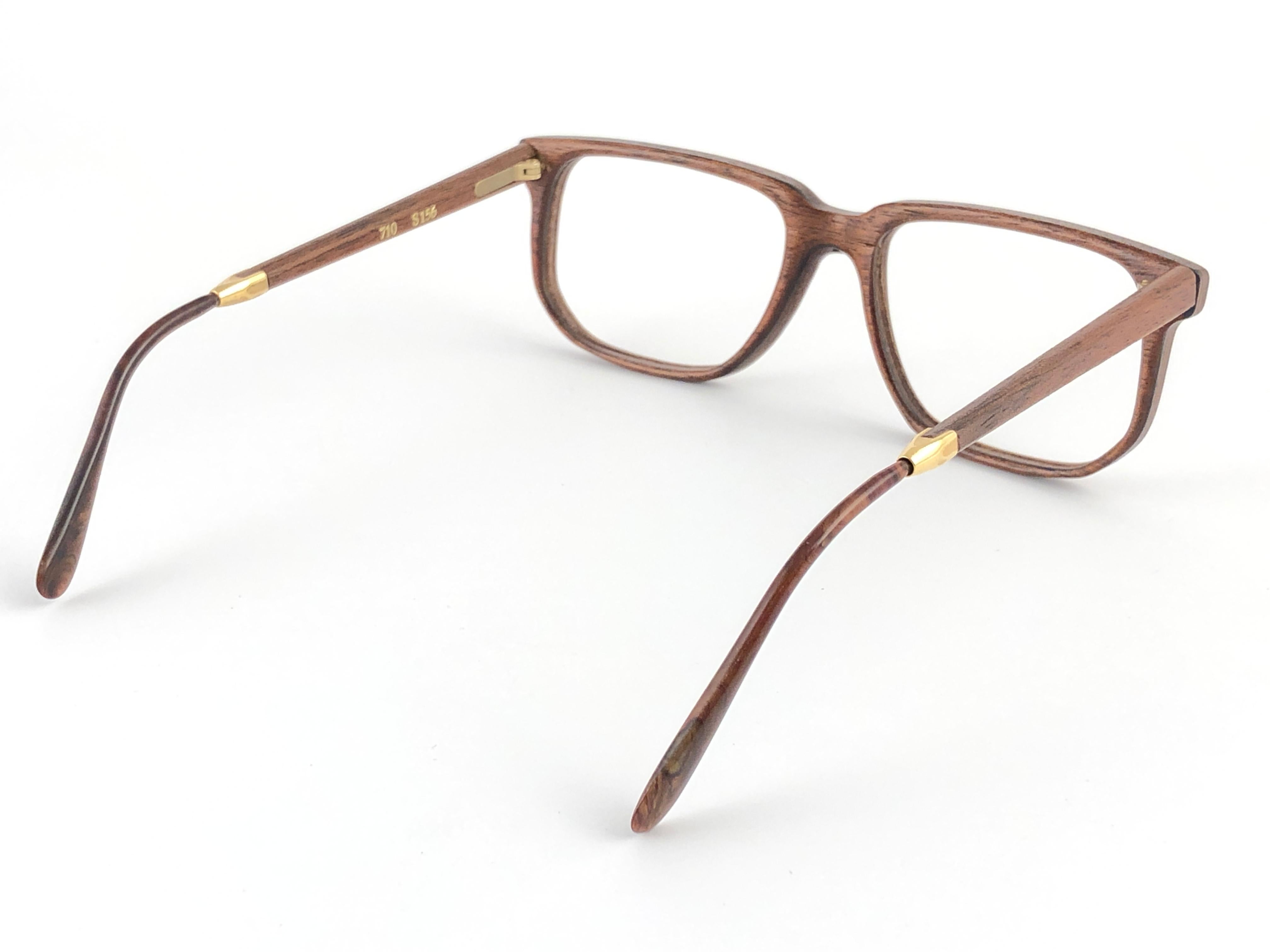 New Vintage Gold & Wood 710 Lacquered Genuine RX Glasses 1980's France In New Condition For Sale In Baleares, Baleares