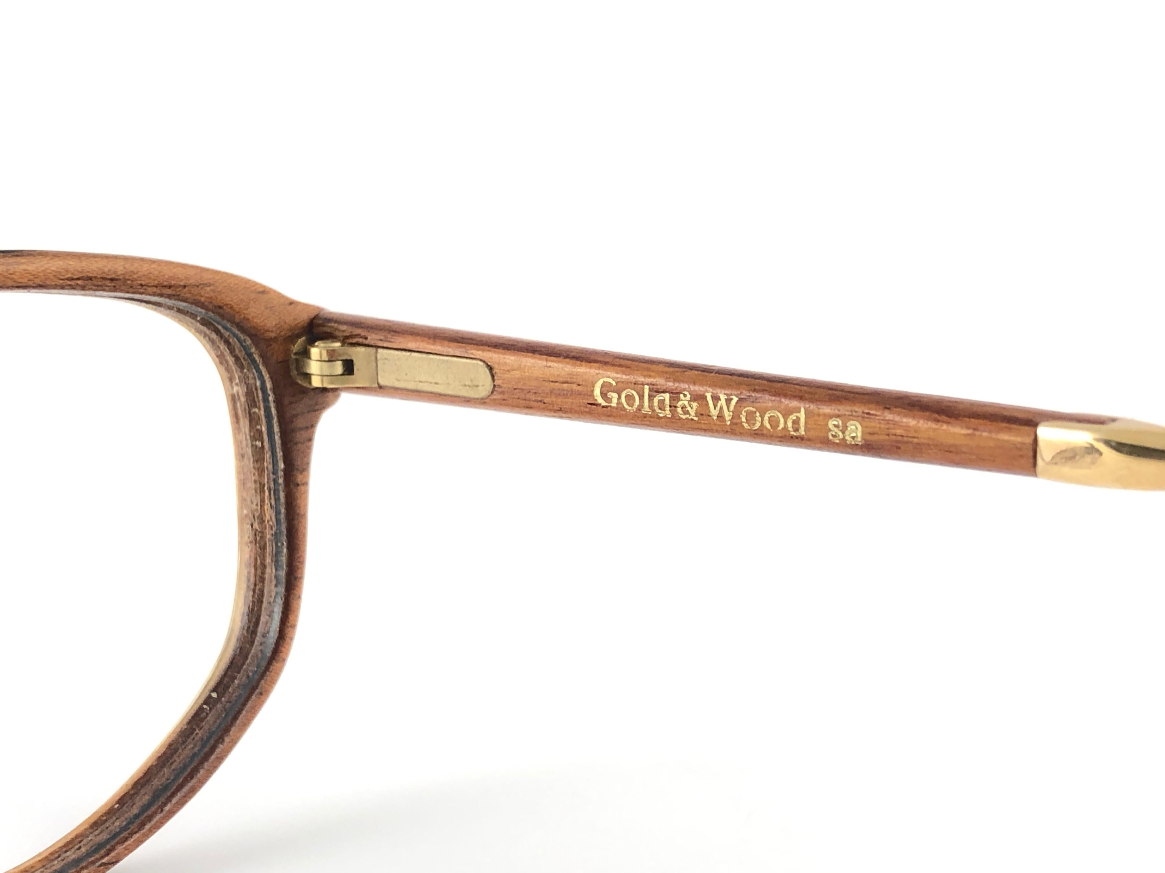 Women's or Men's New Vintage Gold & Wood 712 Lacquered Genuine RX Glasses 1980's France For Sale