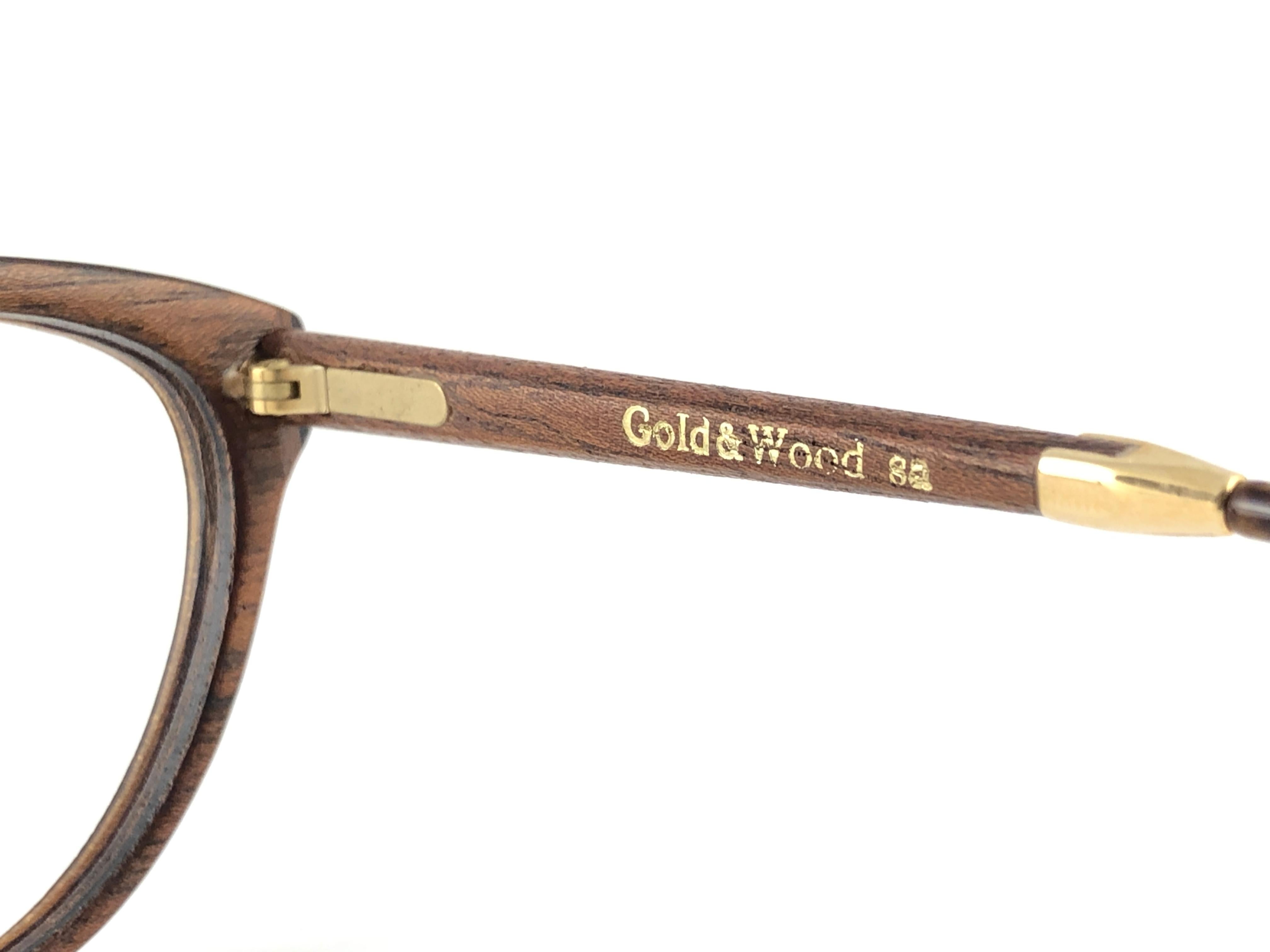 New Vintage Gold & Wood Cat Eye 606003 Genuine RX Glasses 1980's France In New Condition In Baleares, Baleares