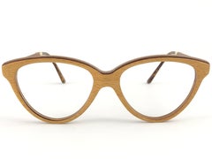 New Vintage Gold & Wood Cat Eye 606006 Genuine RX Glasses 1980's France