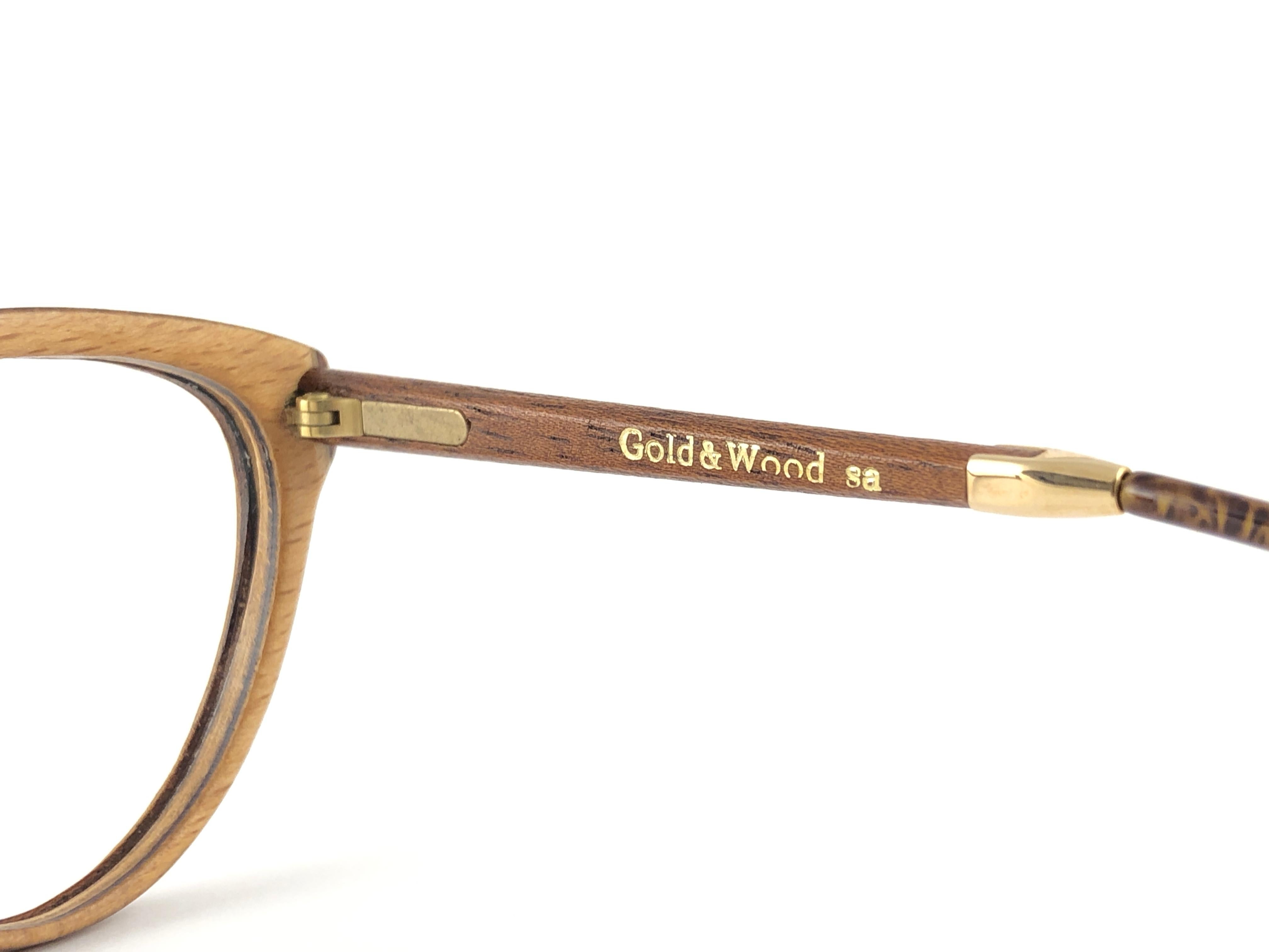 Neu Vintage Gold & Holz Katzenauge 606006 Echte RX-Gläser 1980er Jahre Frankreich (Grau) im Angebot