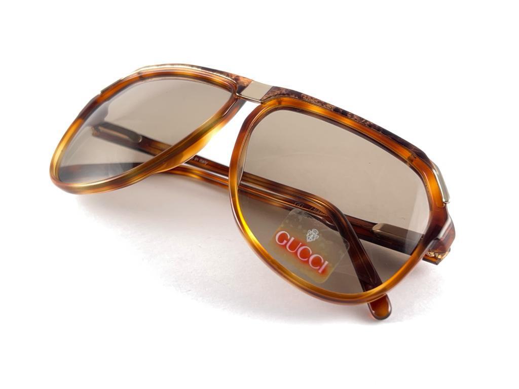 New Vintage Gucci 1300 Light Tortoise Aviator Sunglasses 1980's Made in Italy 5