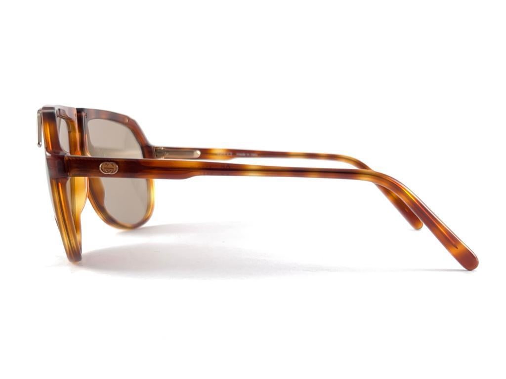 Women's or Men's New Vintage Gucci 1300 Light Tortoise Aviator Sunglasses 1980's Made in Italy