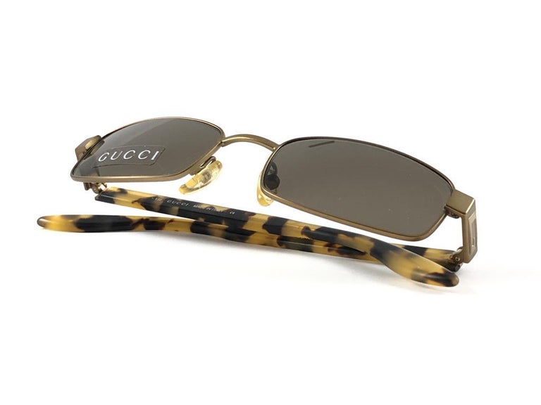 New Vintage Gucci 1638/S Ocher Rectangular Frame Sunglasses 1990's