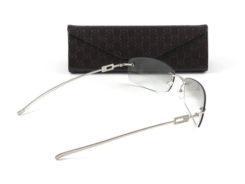 Neu Vintage Gucci 1784/S Silber-Sonnenbrille mit Randlosem Rahmen 1990er Jahre Italien Y2K 4