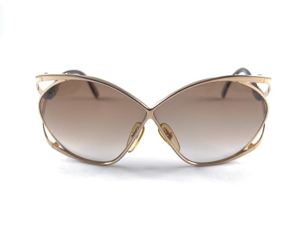 New Vintage Dior 2056 Butterfly Gold & Brown Sunglasses 1980'S Made In Austria For Sale 1